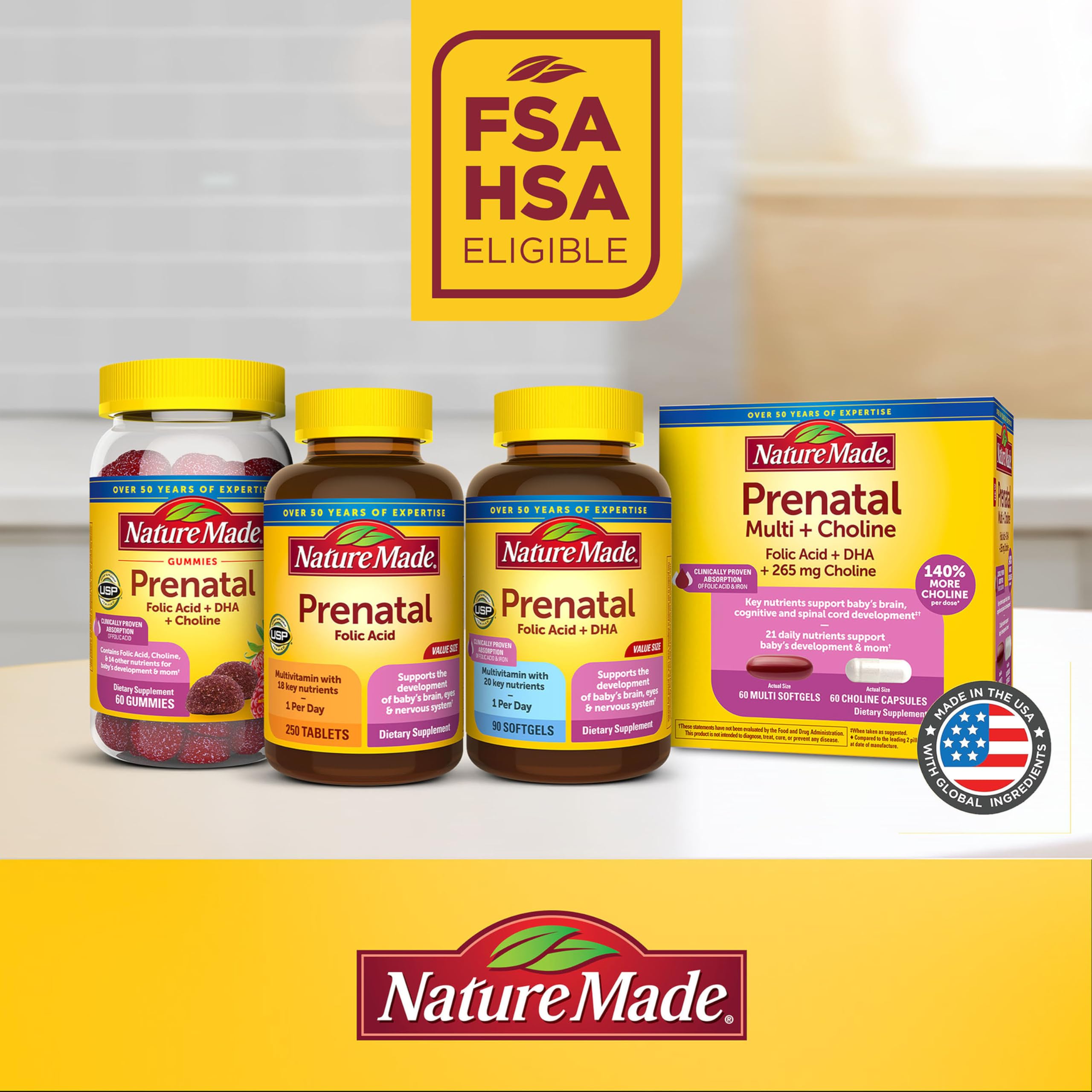 Nature Made Prenatal Vitamins with DHA 110 softgels bottle and cap