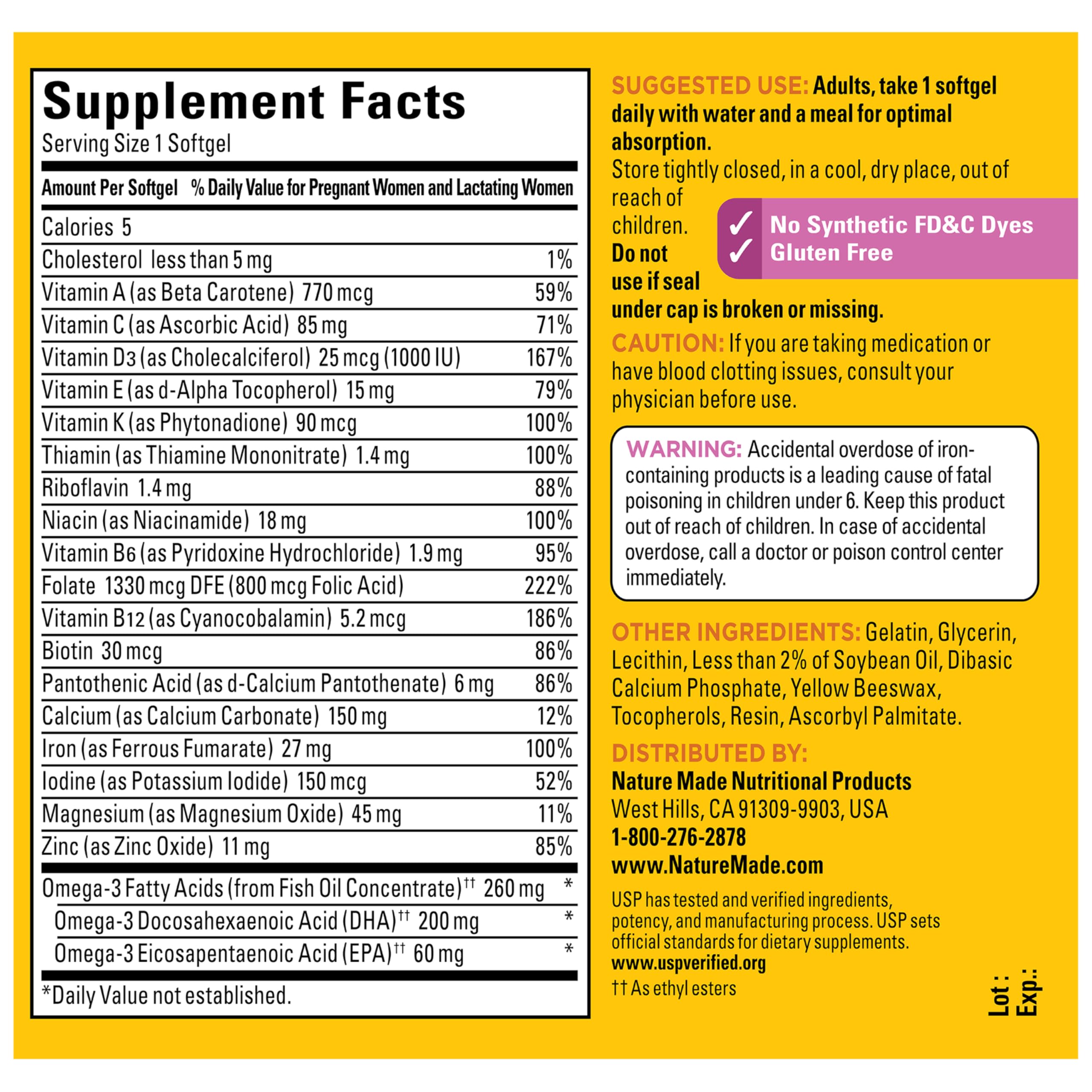 Nature Made Prenatal Vitamins with DHA 110 softgels with fresh oranges