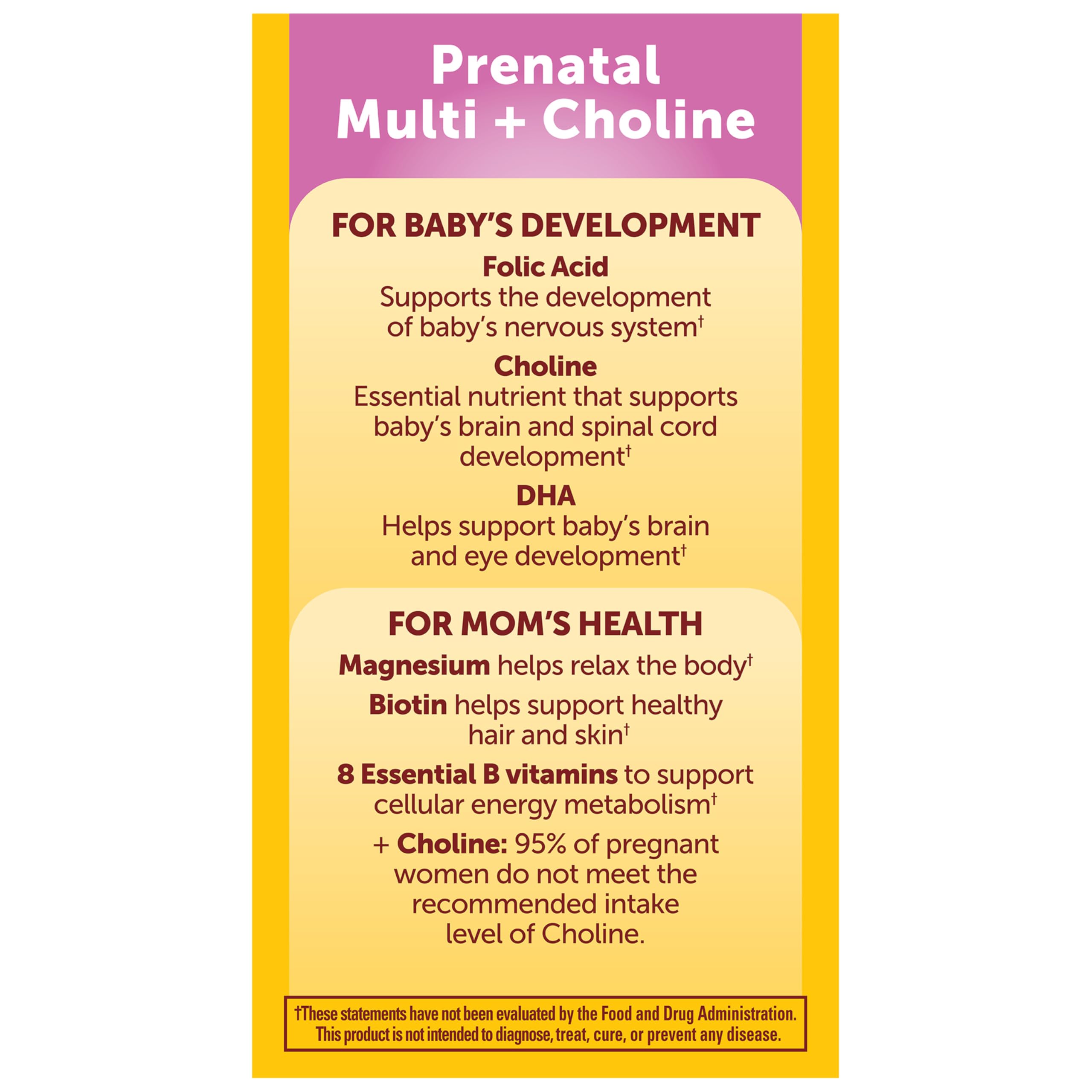 Nature Made Prenatal Vitamins with DHA and Choline alongside a meal