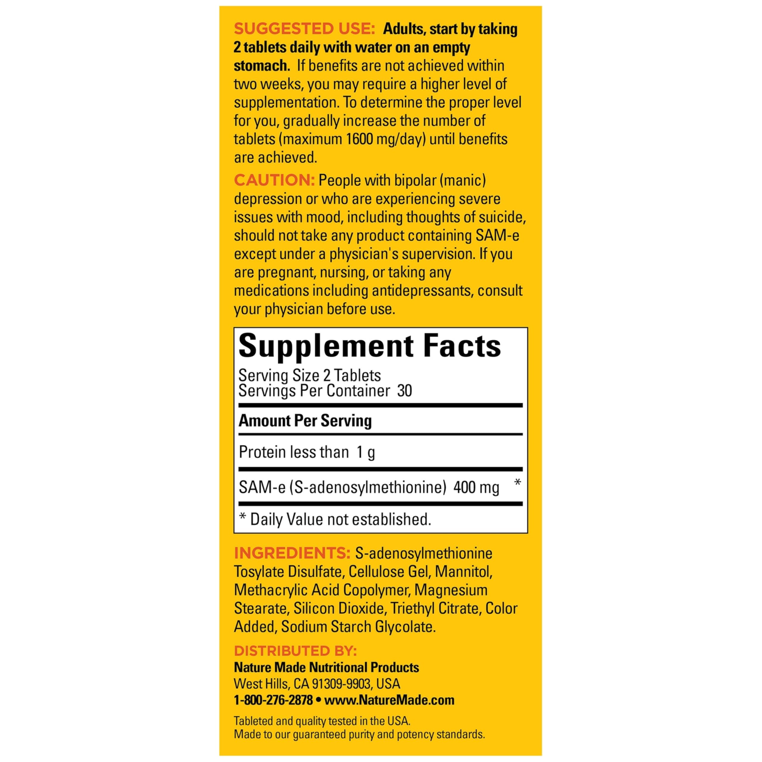 Nature Made SAM-e 200 mg Complete tablets on a wooden table