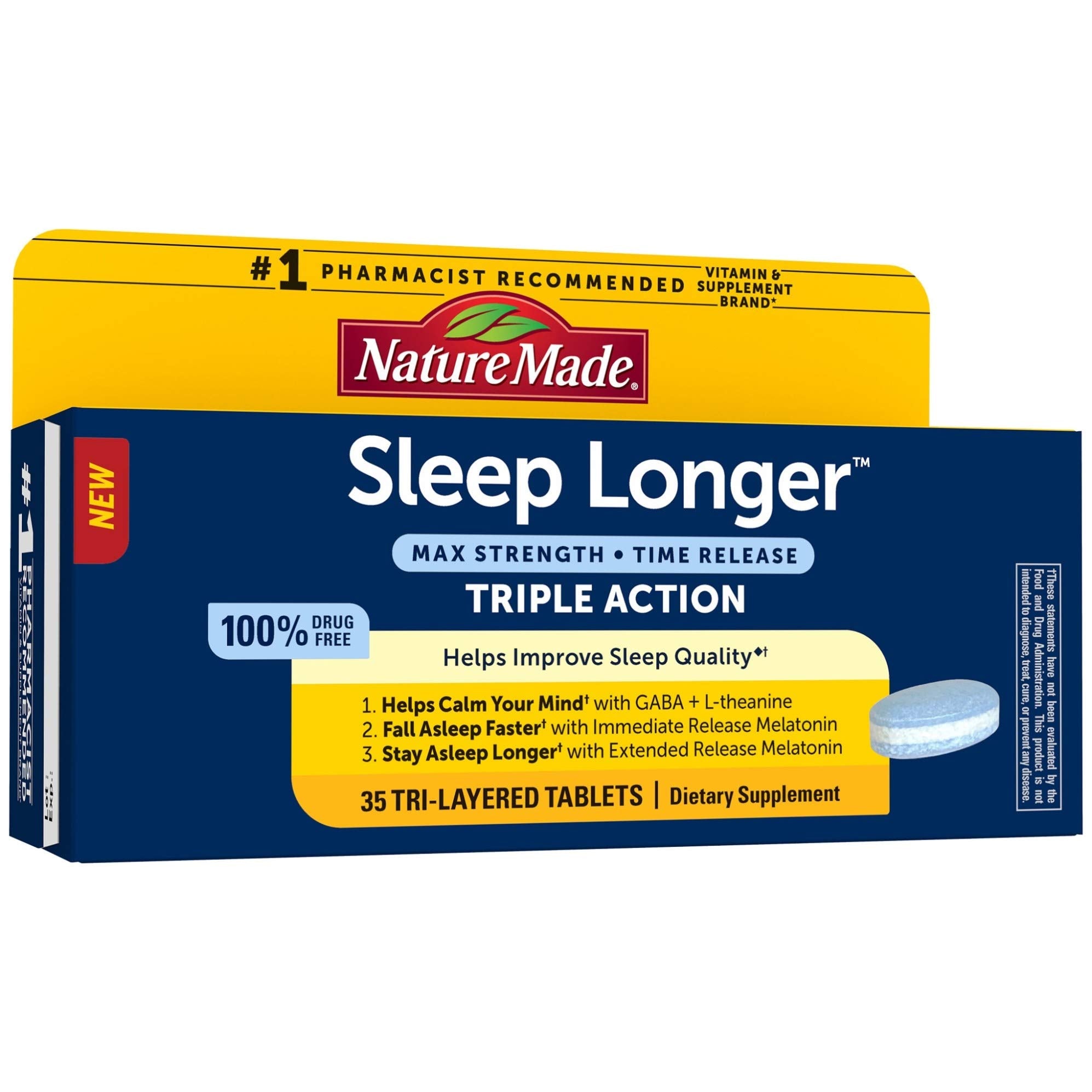 Nature Made Sleep Longer™ Melatonin 10mg tablet front view