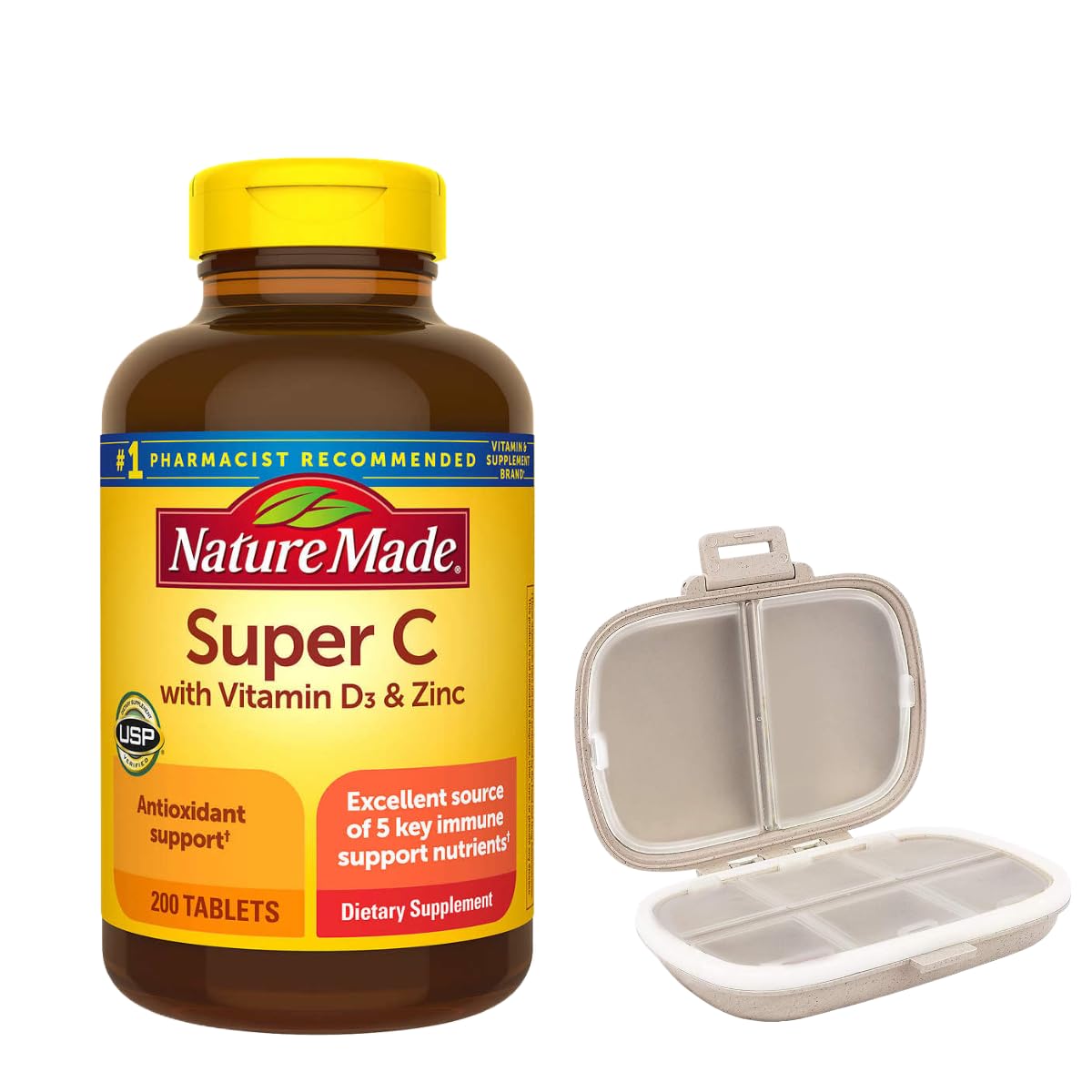Nature Made Super C with Vitamin D3 and Zinc 200 tablets front view