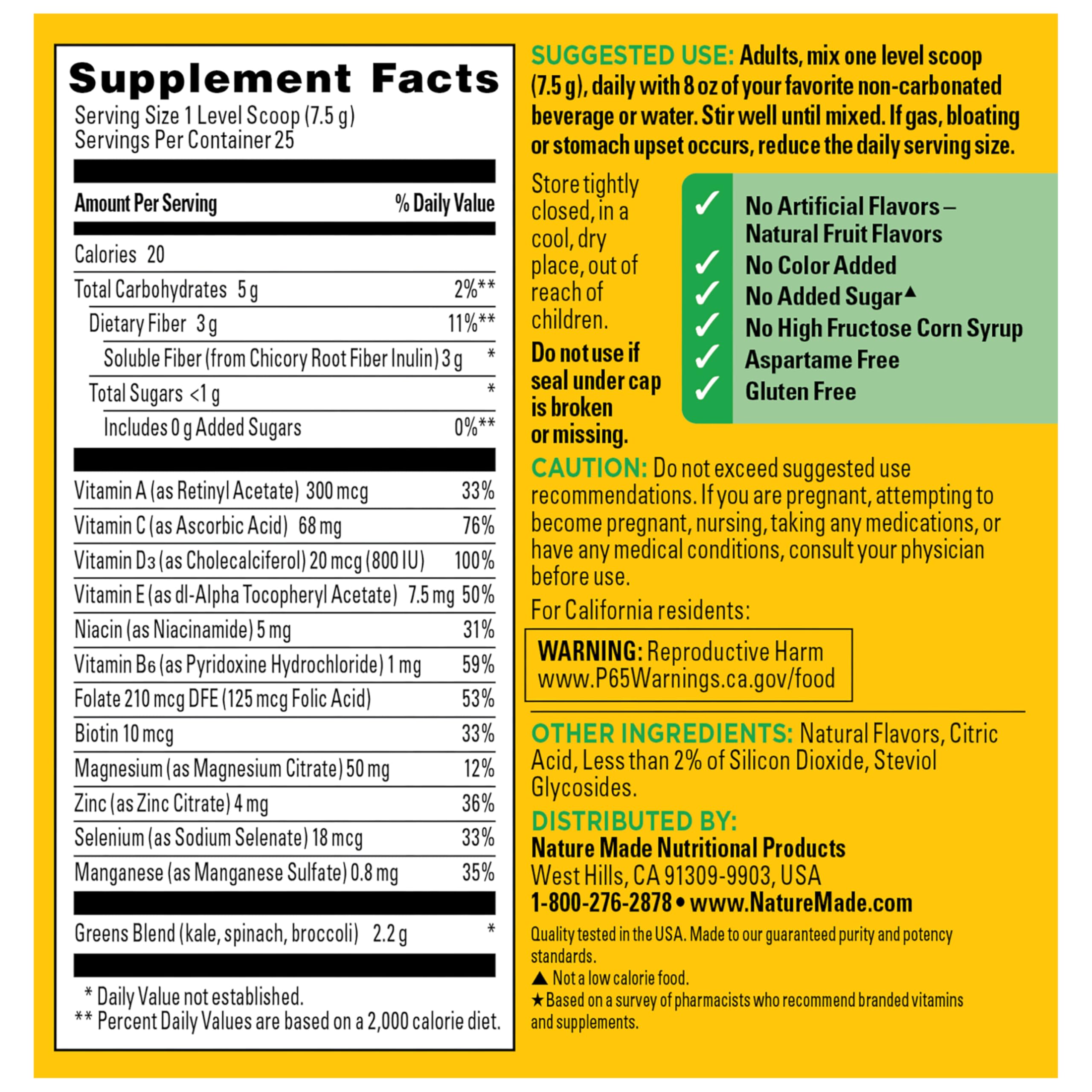 Nature Made Super Greens Powder Drink Mix scoop and glass