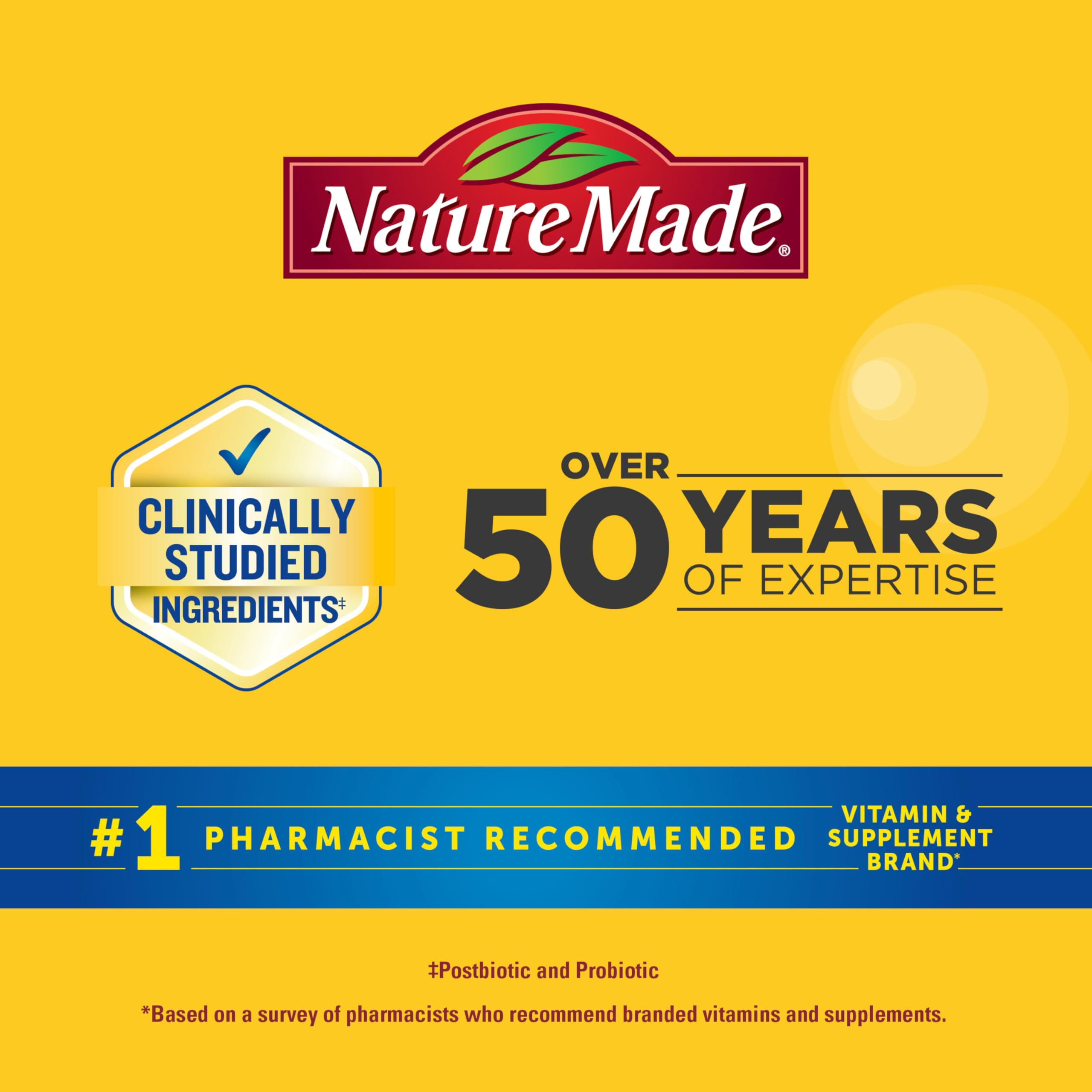 Nature Made Triple-Action Biotics gummies on a wooden surface