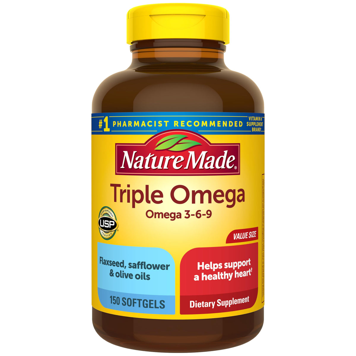 Nature Made Triple Omega 3-6-9 Softgels 150 count bottle front view
