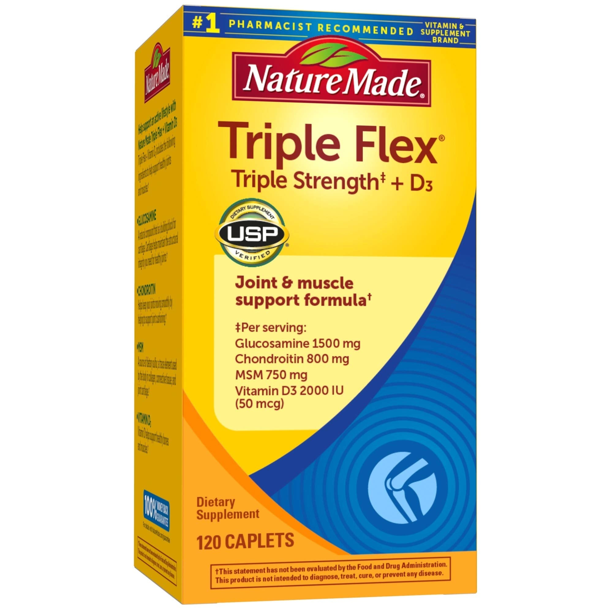 Nature Made TripleFlex Triple Strength Caplets with Vitamin D front view