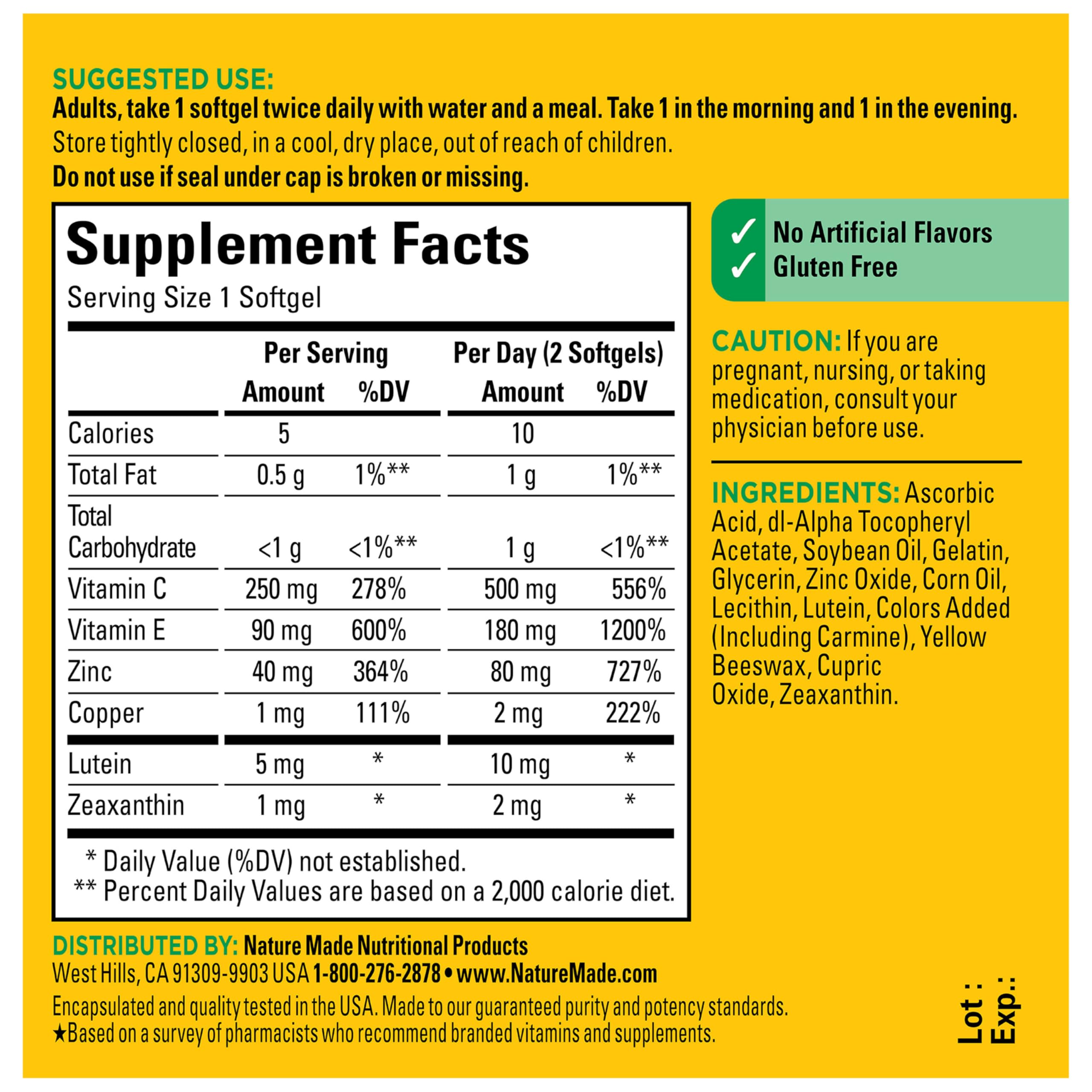 Nature Made Vision AREDS 2 Formula Softgels on kitchen counter