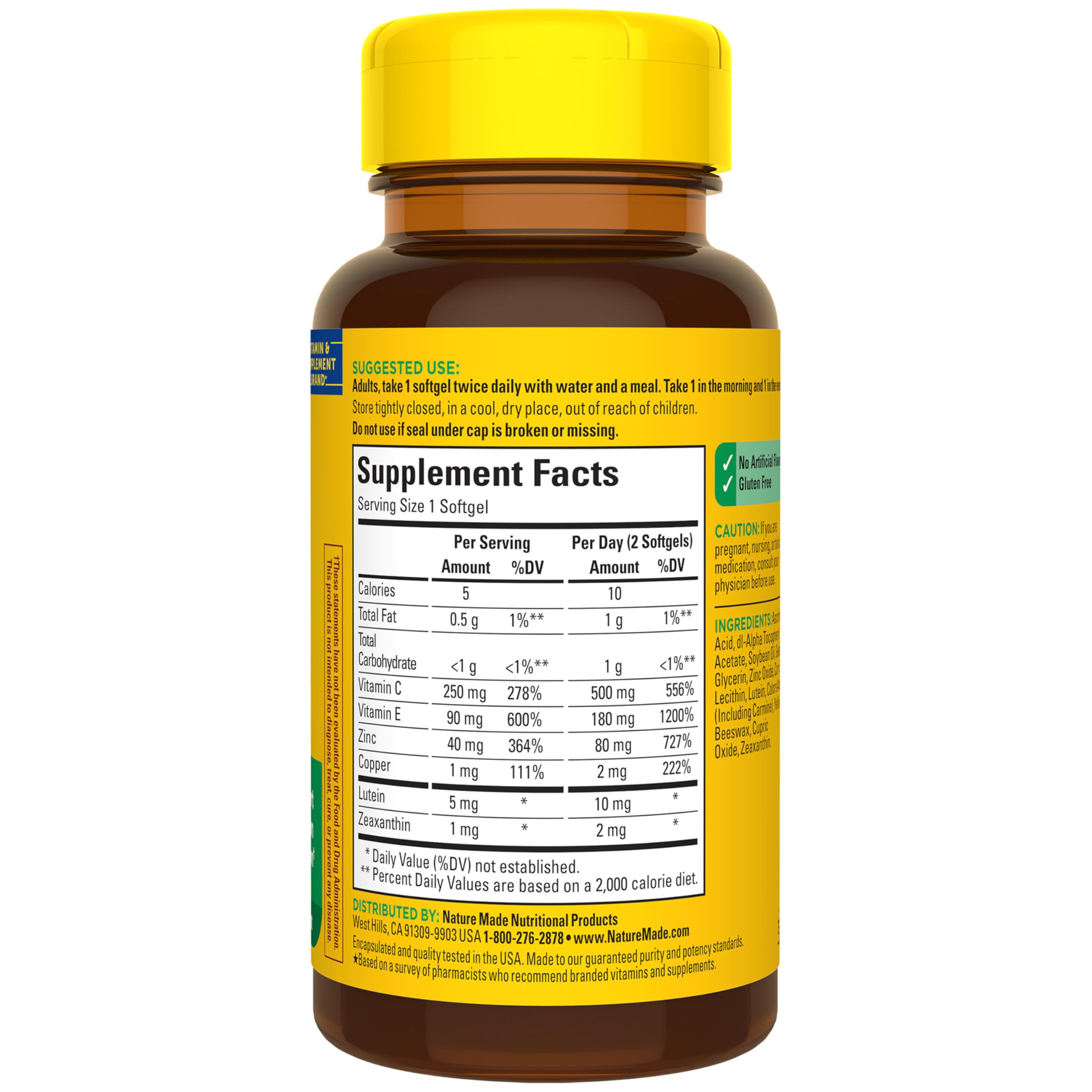 Nature Made Vision AREDS 2 Formula Softgels with water glass