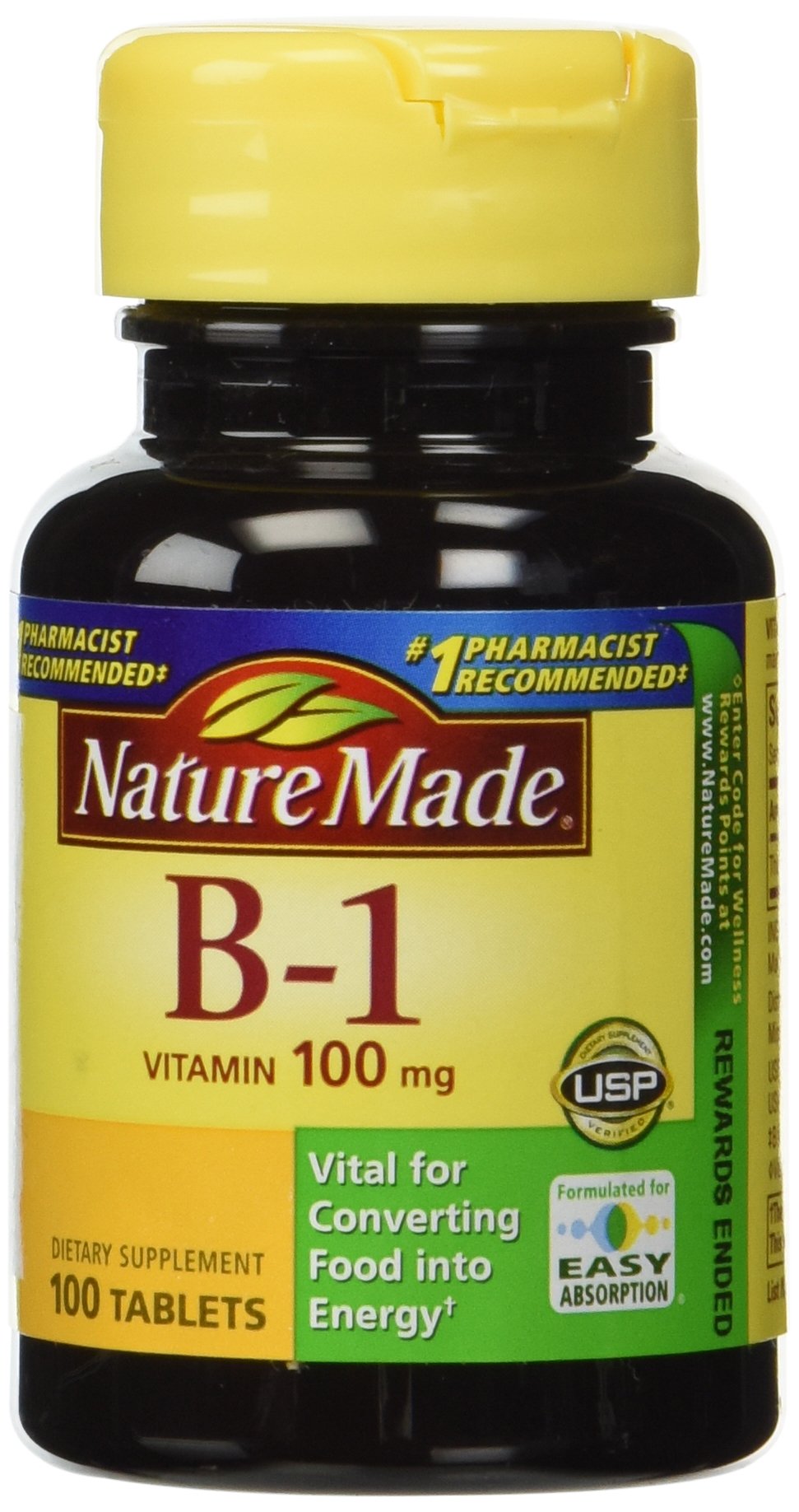 Nature Made Vitamin B-1 100 mg tablets pack of 3 bottles