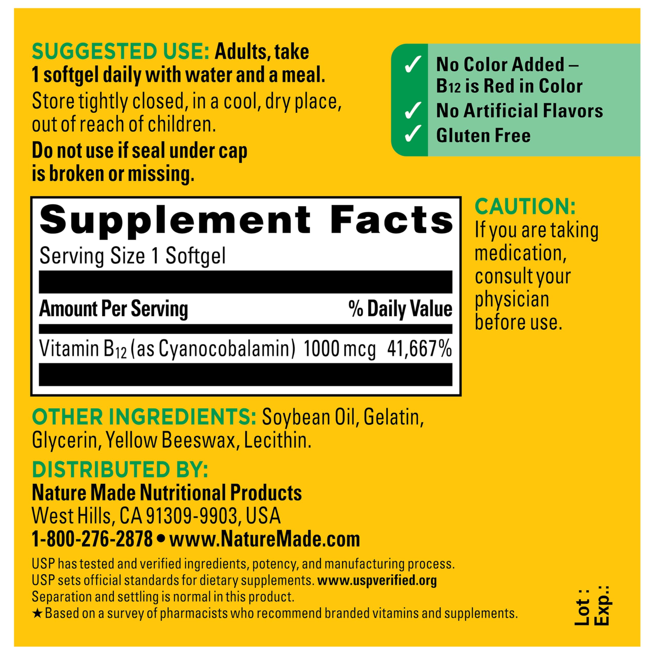 Nature Made Vitamin B12 1000 mcg Softgels opened bottle