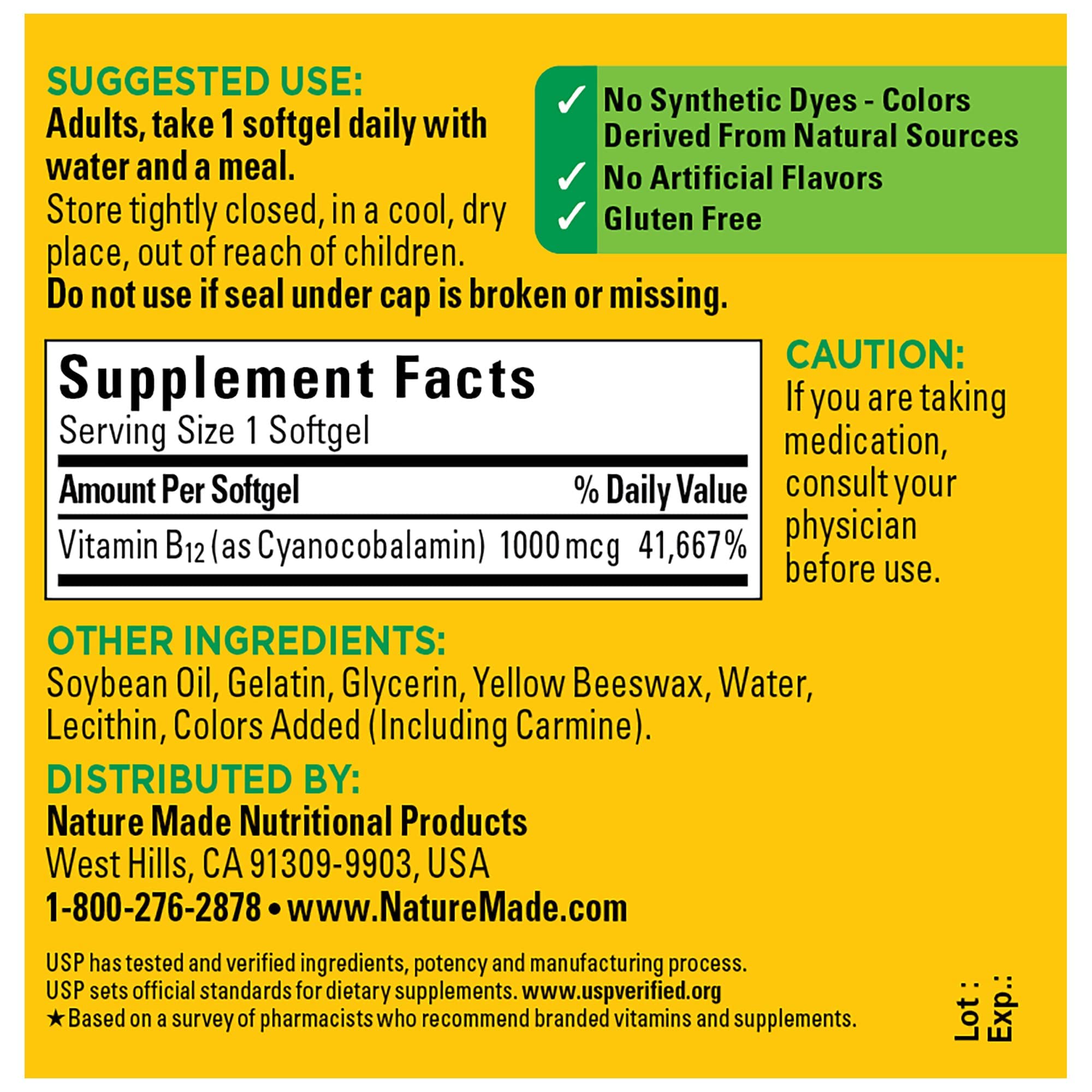 Nature Made Vitamin B12 softgels bottle with 90 count