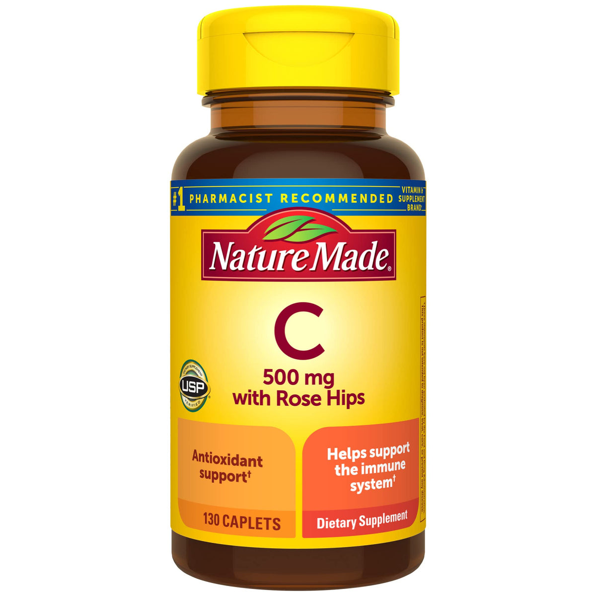 Nature Made Vitamin C with Rose Hips 500 mg caplets front view