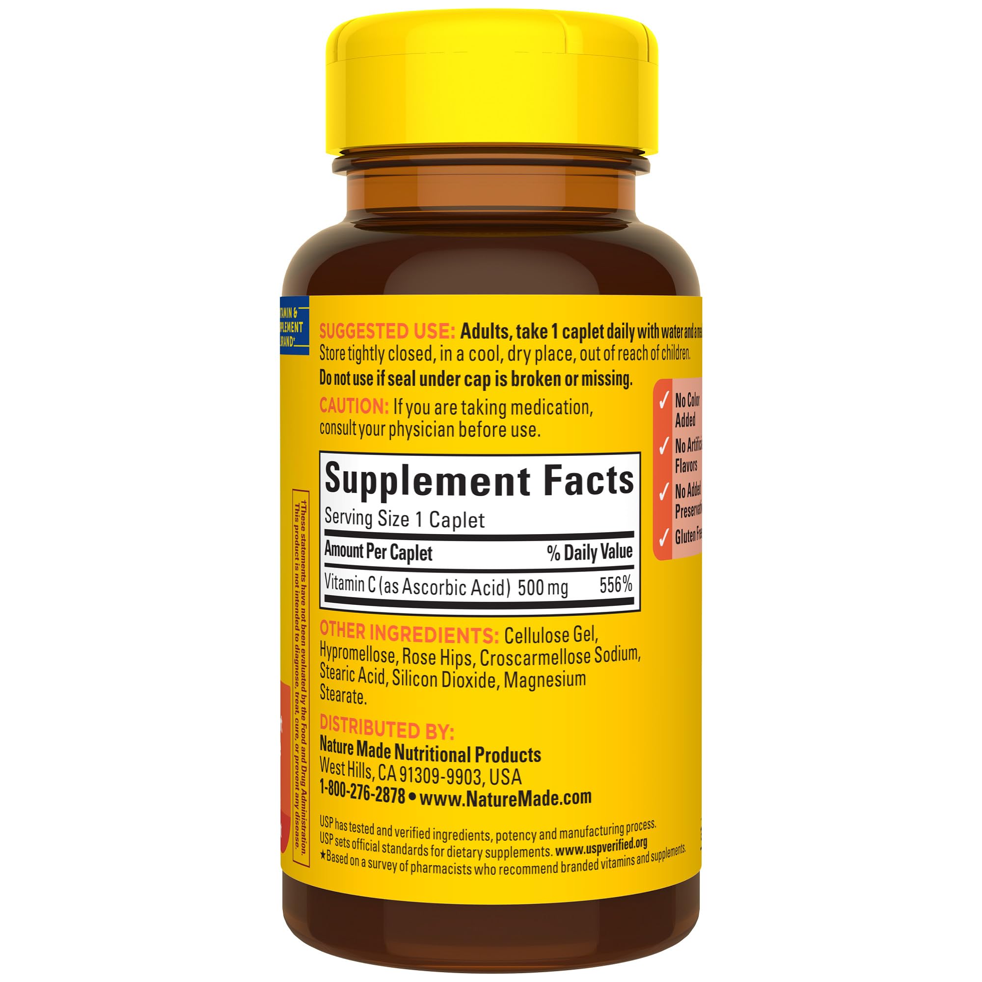 Nature Made Vitamin C with Rose Hips 500 mg caplets in hand