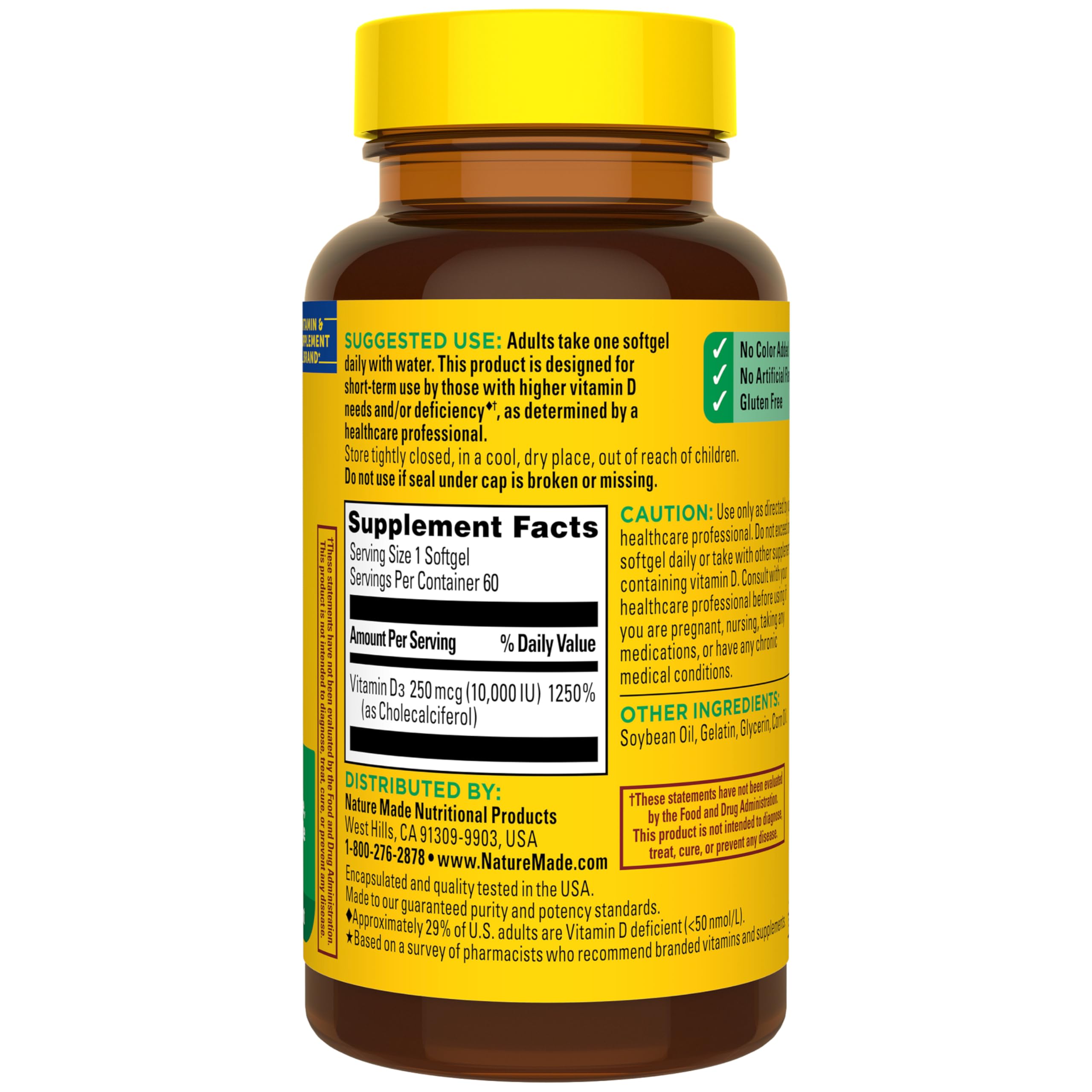Nature Made Vitamin D3 10000 IU Softgels displayed with other supplements