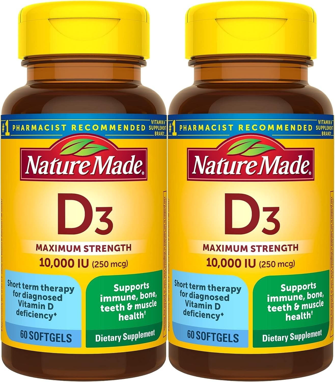 Nature Made Vitamin D3 10000 IU softgels pack of 2 front view