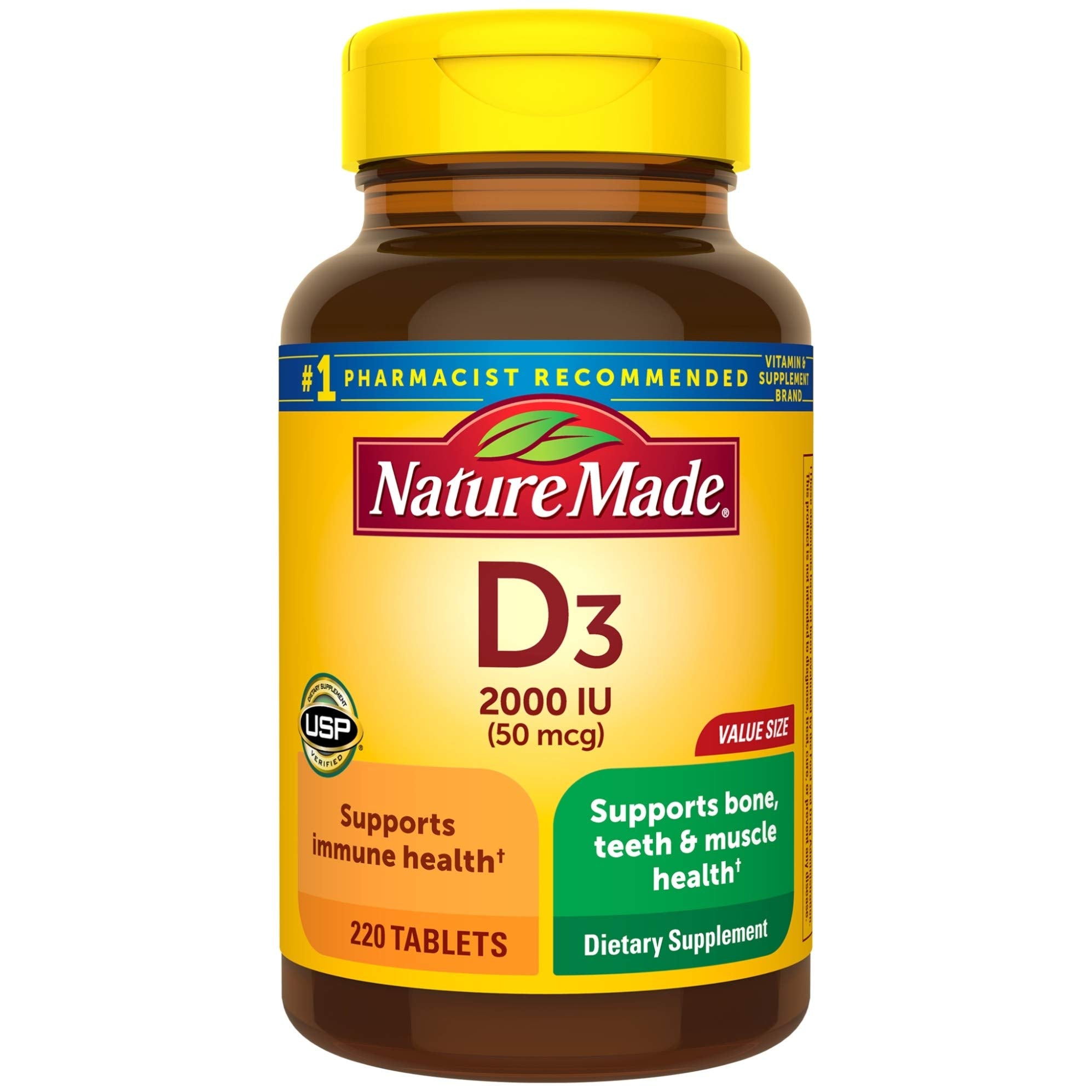 Nature Made Vitamin D3 2000 IU 220 Tablets front view