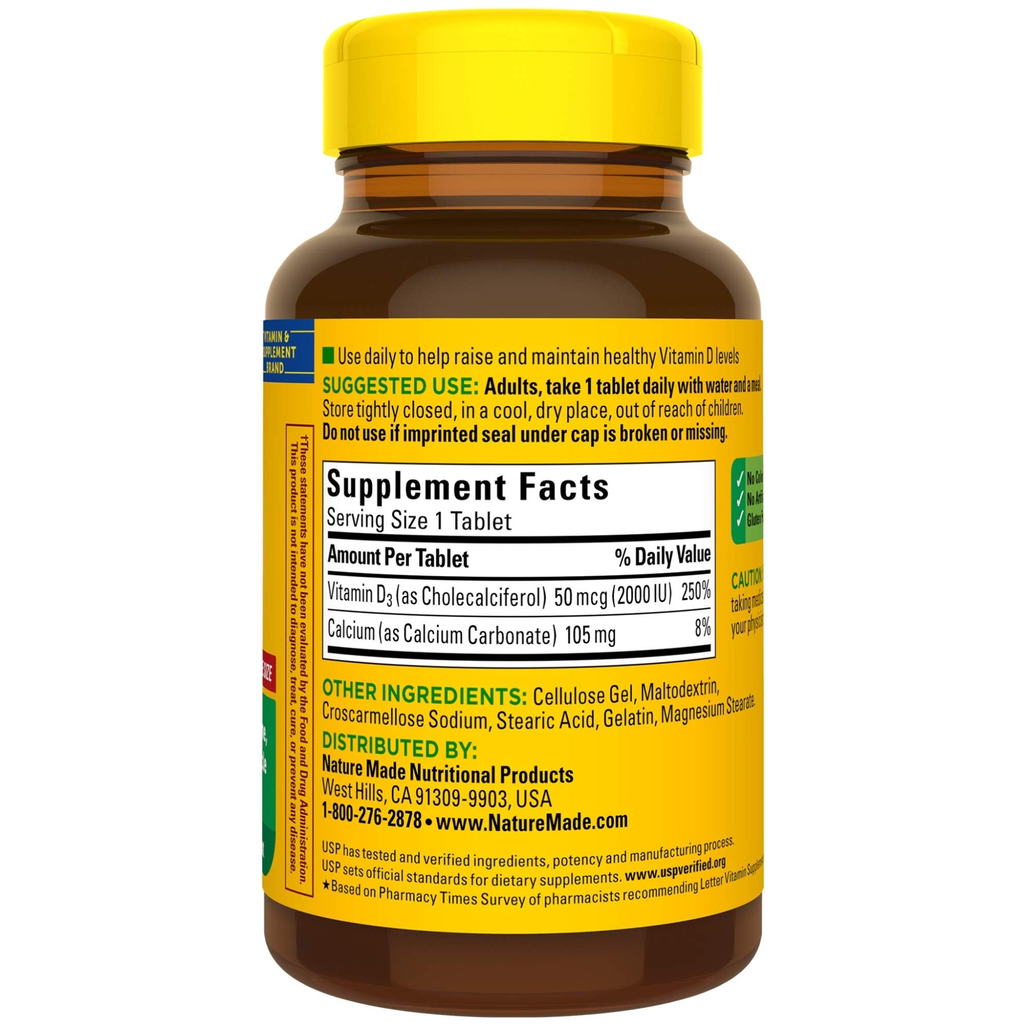 Nature Made Vitamin D3 2000 IU 220 Tablets with a glass of water