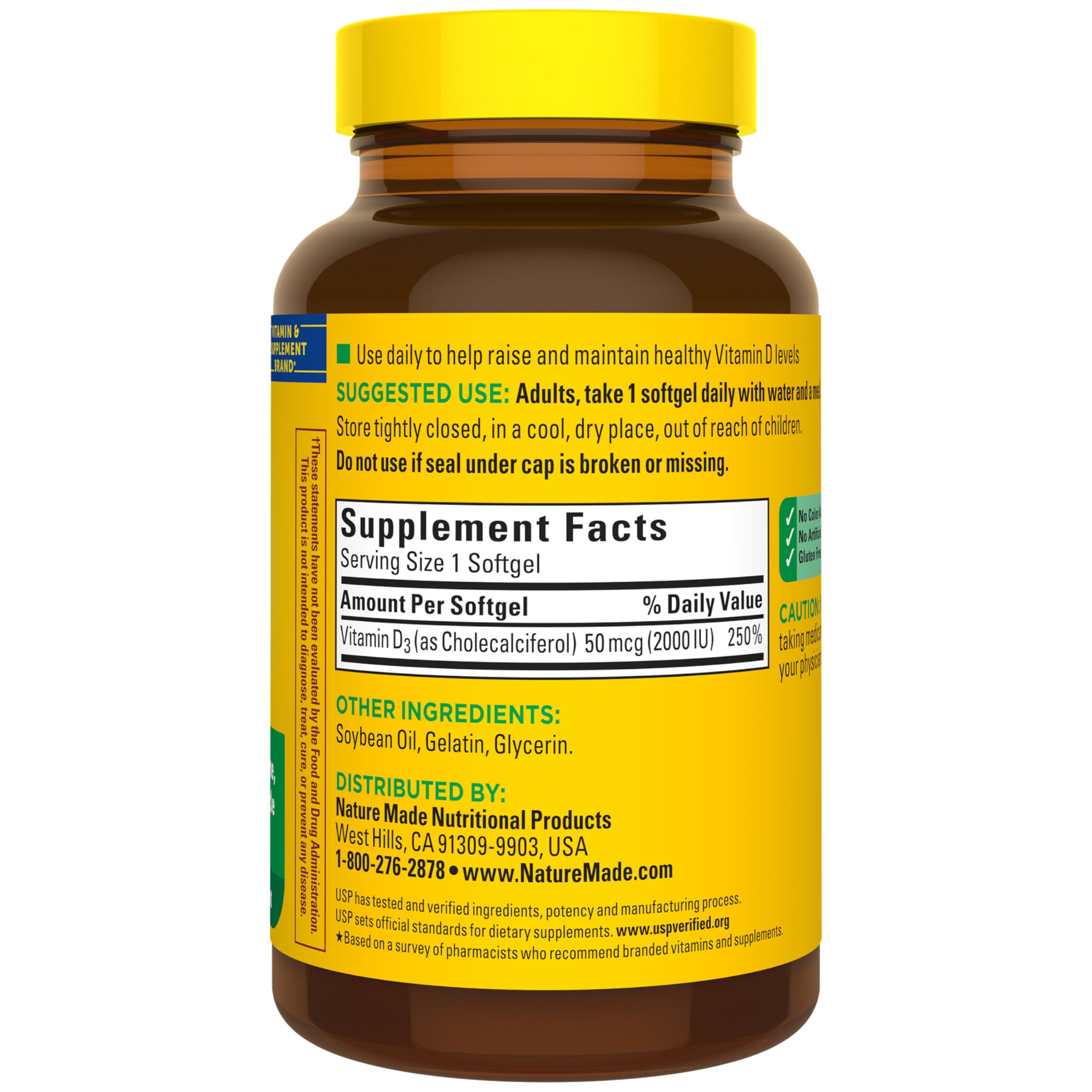 Nature Made Vitamin D3 2000 IU Softgels displayed with other supplements
