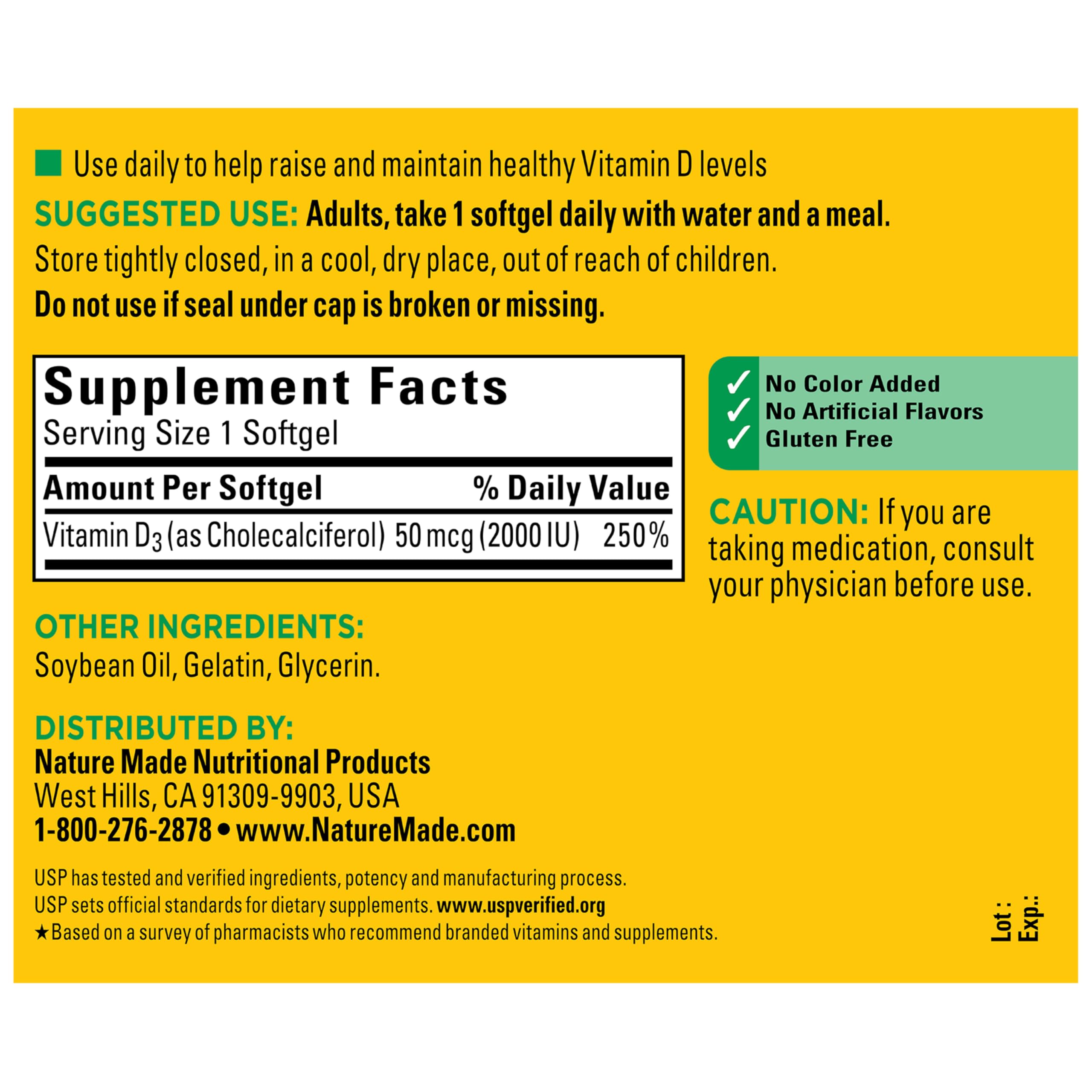 Nature Made Vitamin D3 2000 IU Softgels with a glass of water
