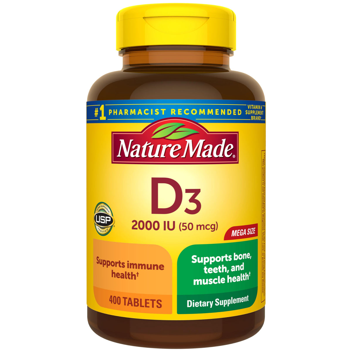 Nature Made Vitamin D3 2000 IU Tablets 400 Count front view