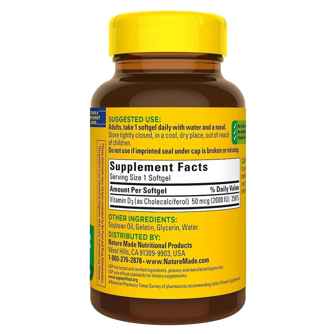 Nature Made Vitamin D3 320 softgels bottle side view
