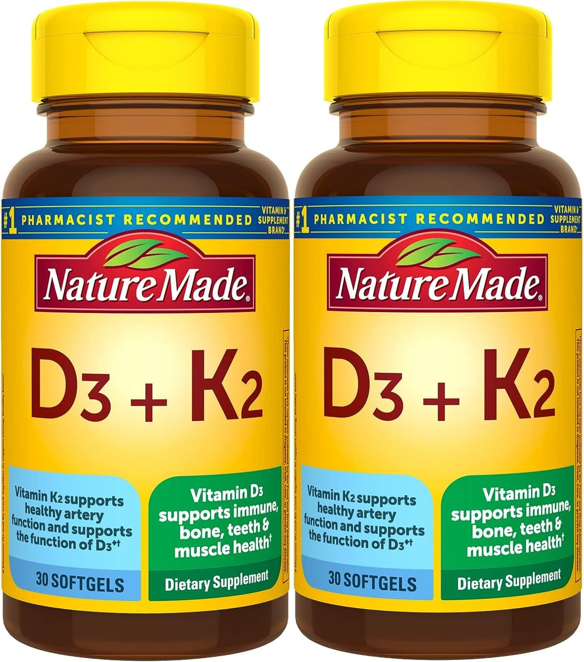 Nature Made Vitamin D3 + K2 Softgels pack of 2 front view
