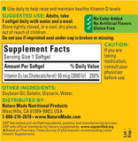 Nature Made Vitamin D3 Softgels side view with dosage details