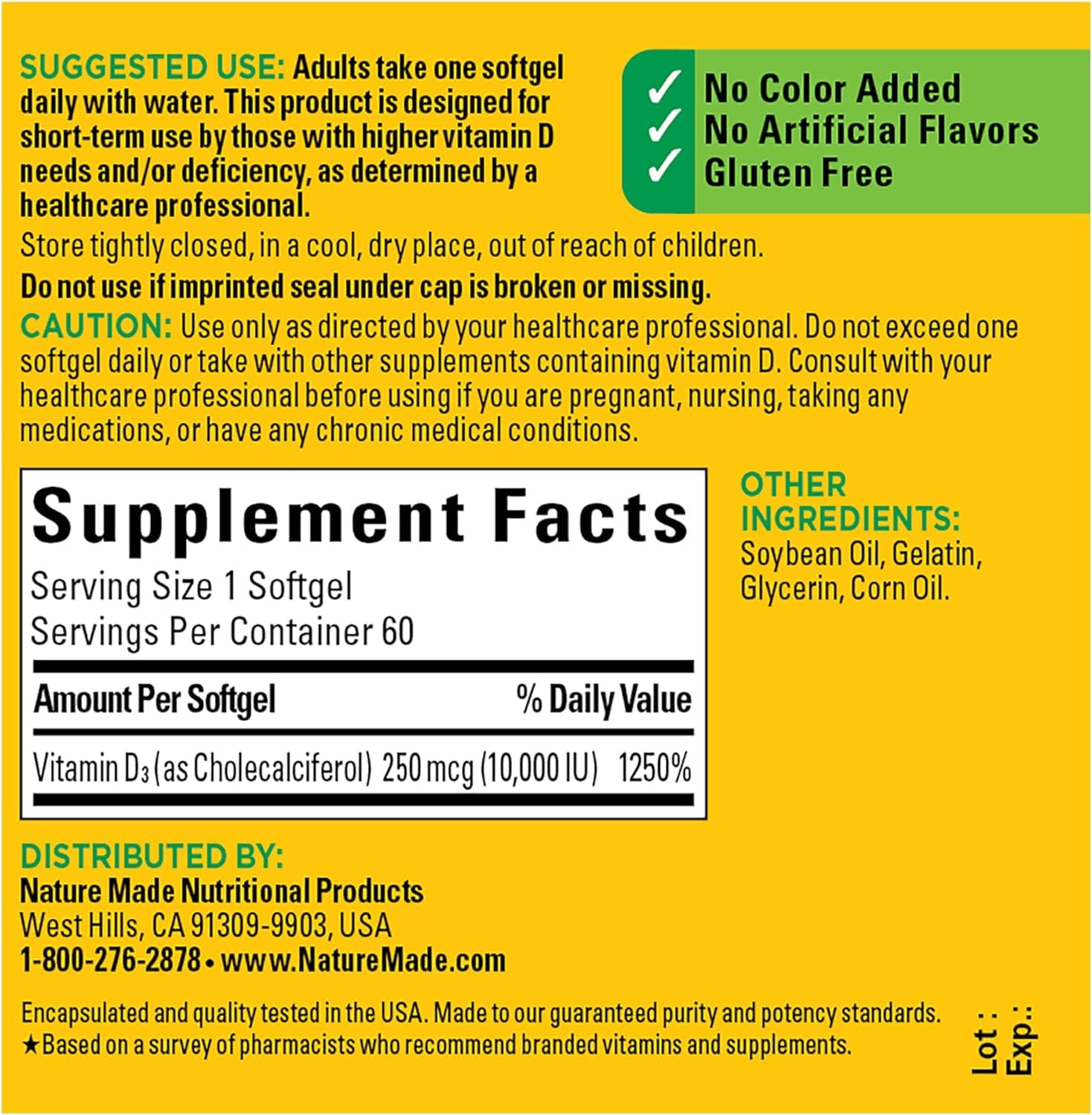 Nature Made Vitamin D3 softgels with water glass