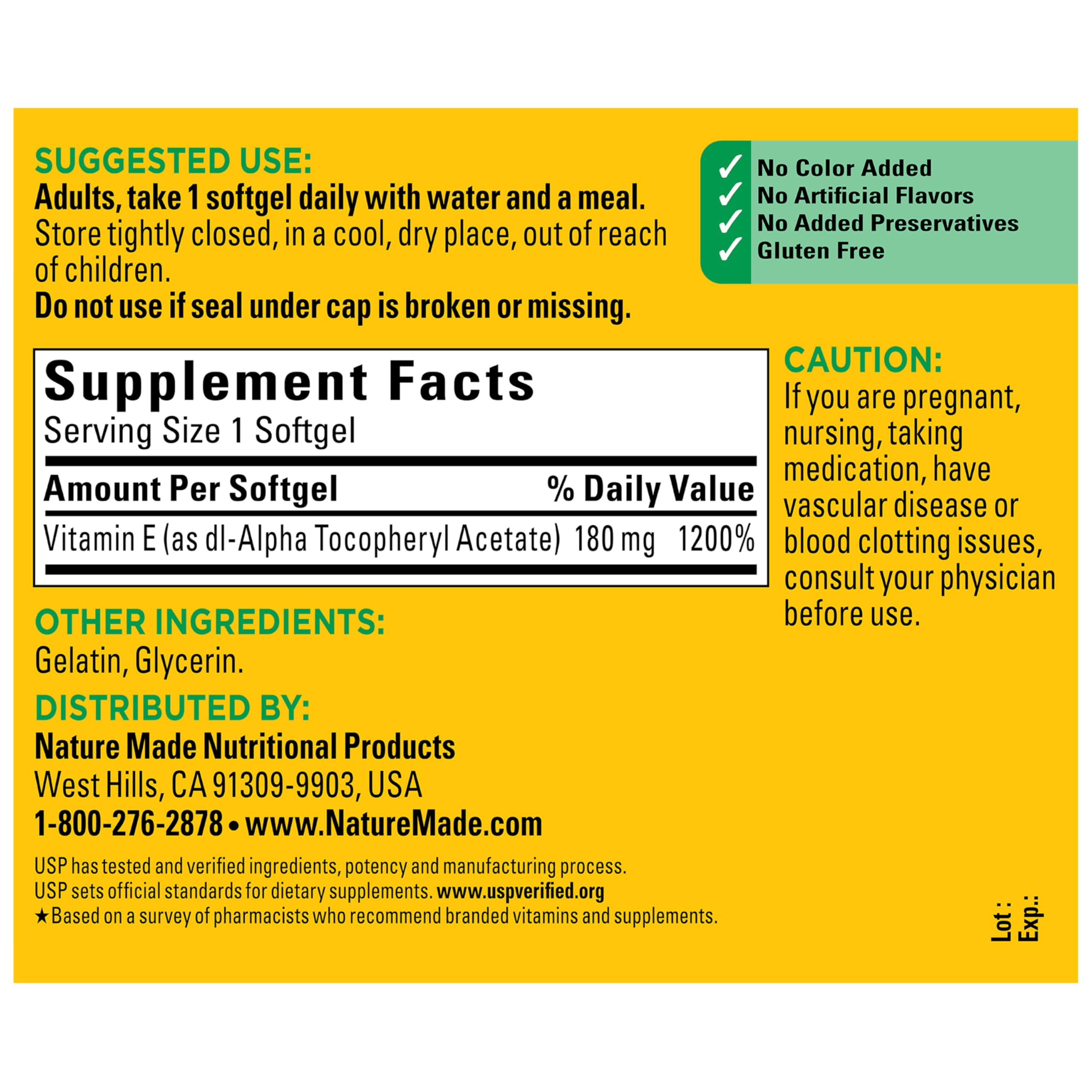 Nature Made Vitamin E 400 IU Softgels in a hand for size reference