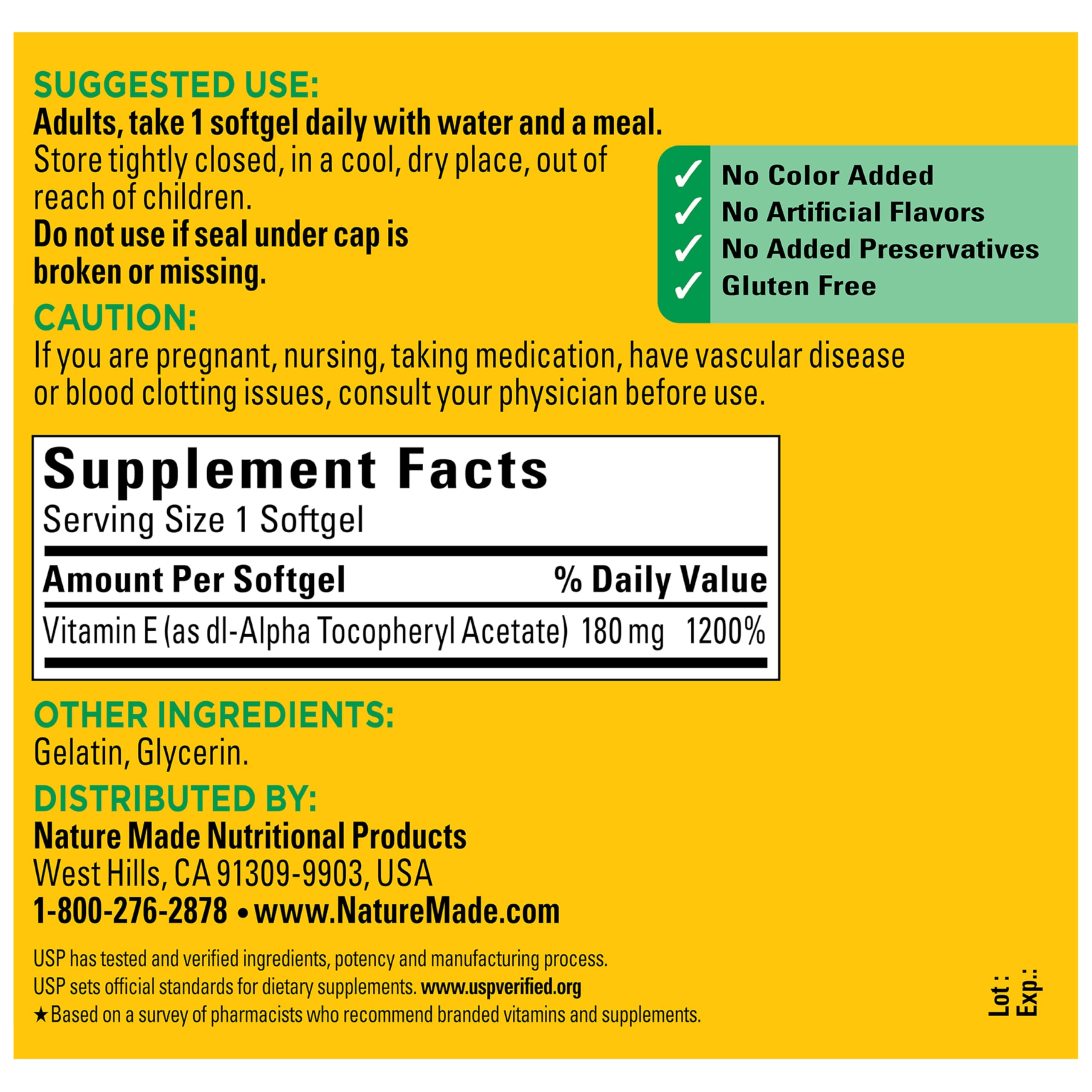 Nature Made Vitamin E 400 IU Softgels packaging details