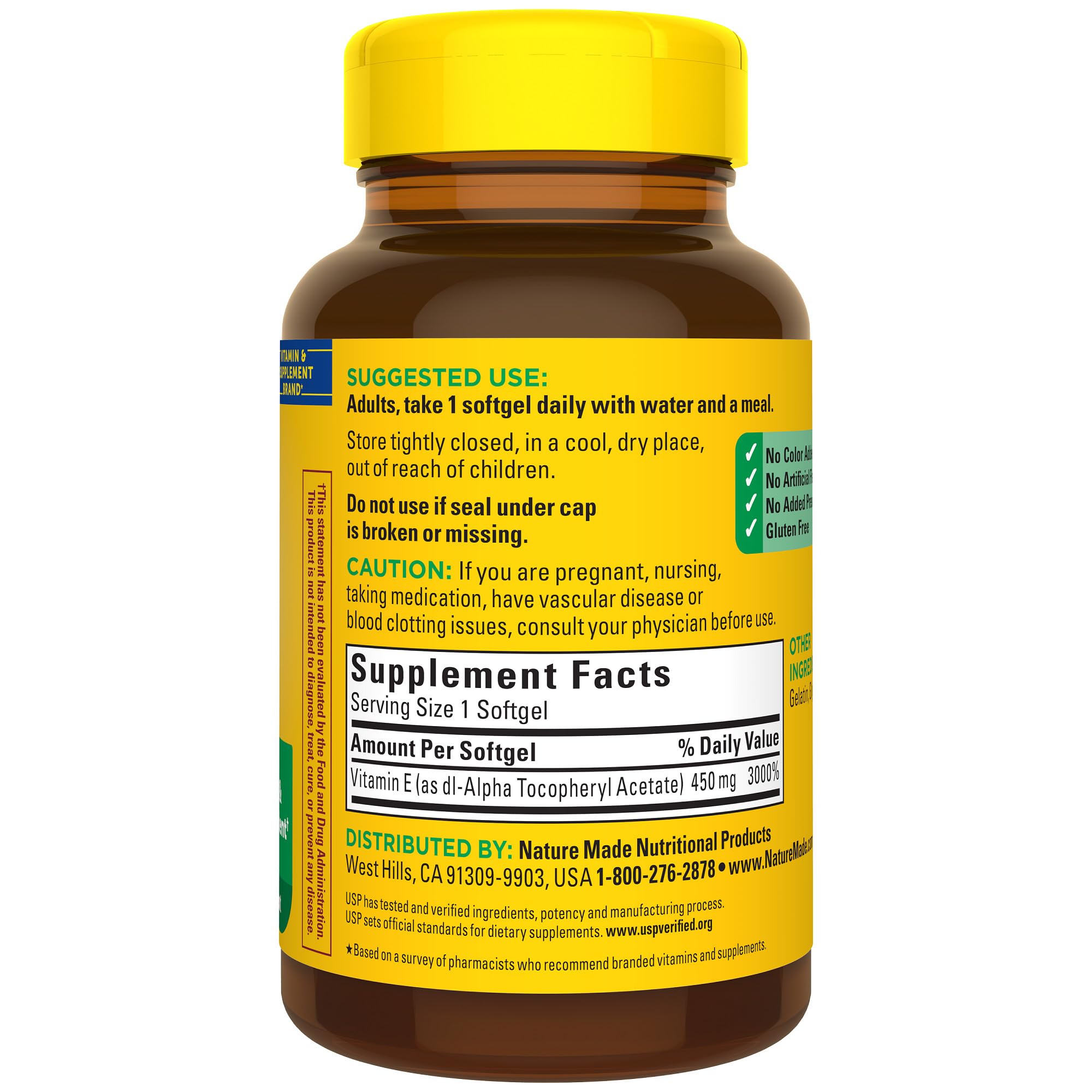 Nature Made Vitamin E 450 mg softgels packaging details