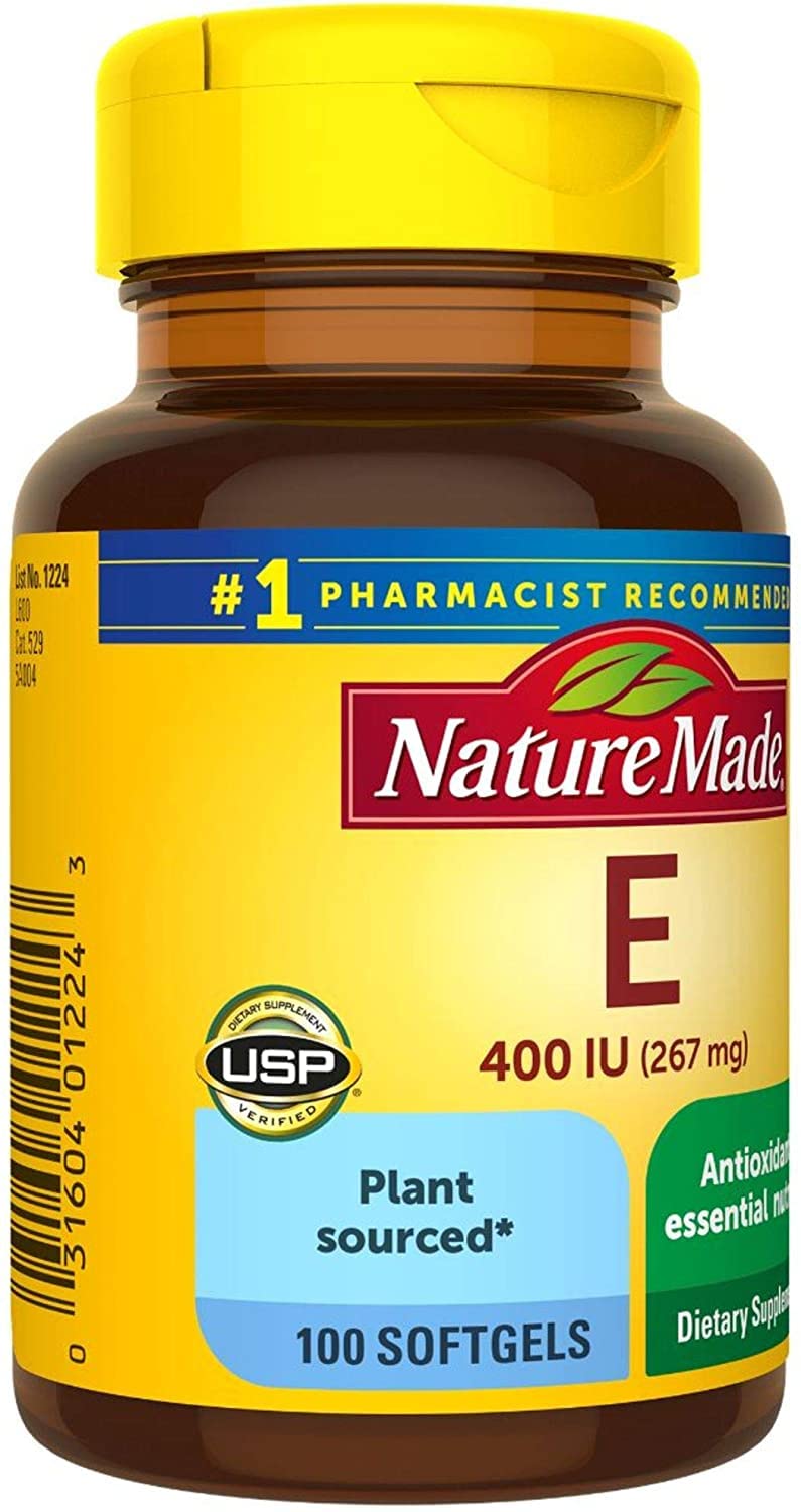 Nature Made Vitamin E Softgels bottle with 100 count