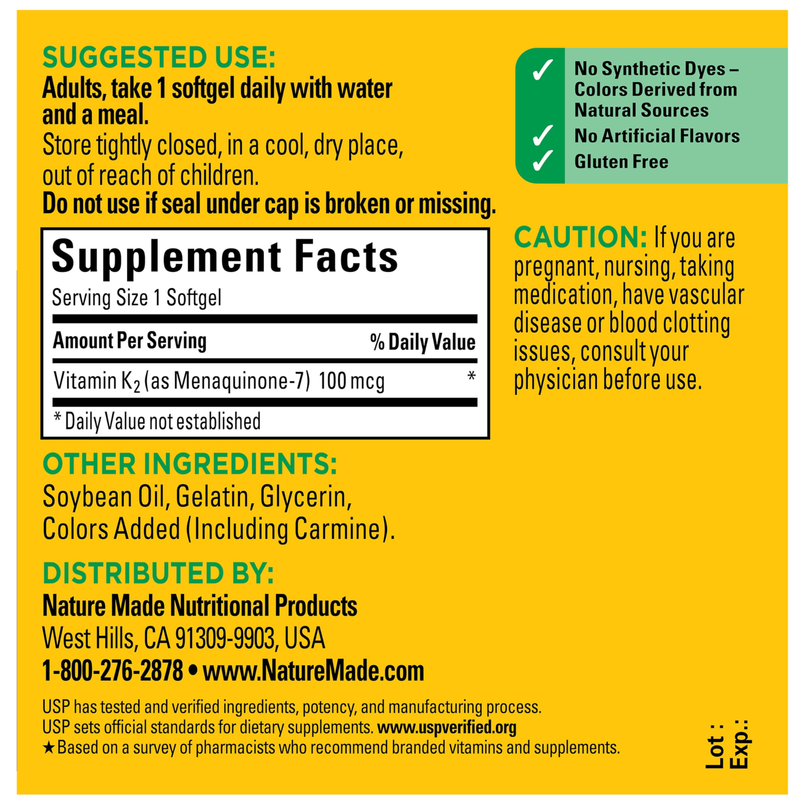 Nature Made Vitamin K2 Softgels with natural ingredients