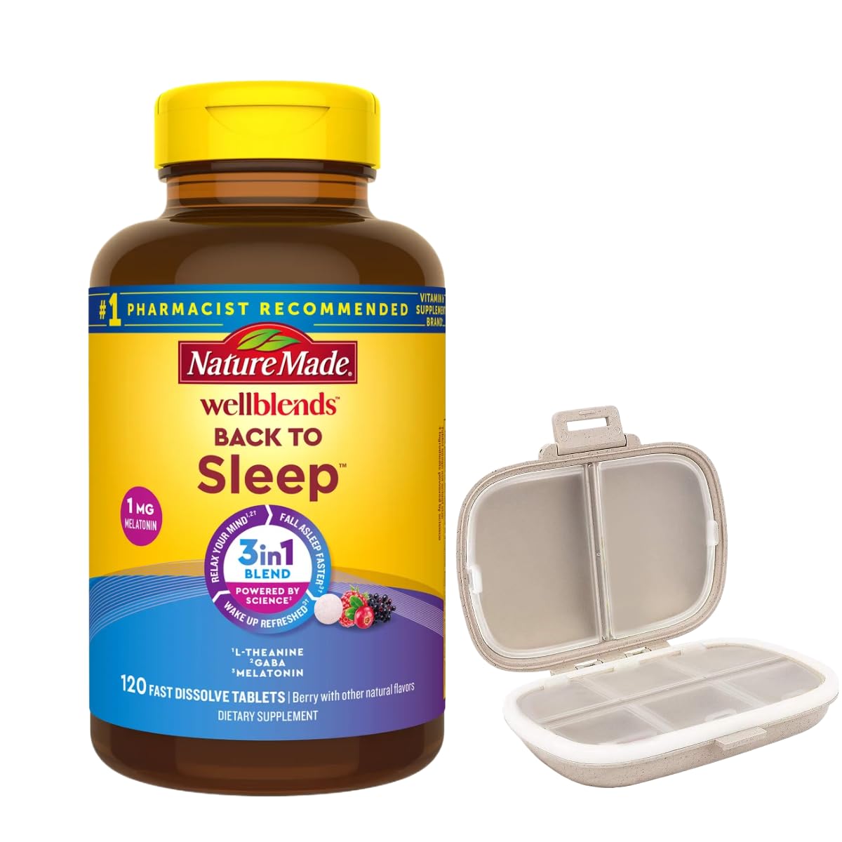 Nature Made Wellblends Back to Sleep 120 Fast Dissolve Tablets front view