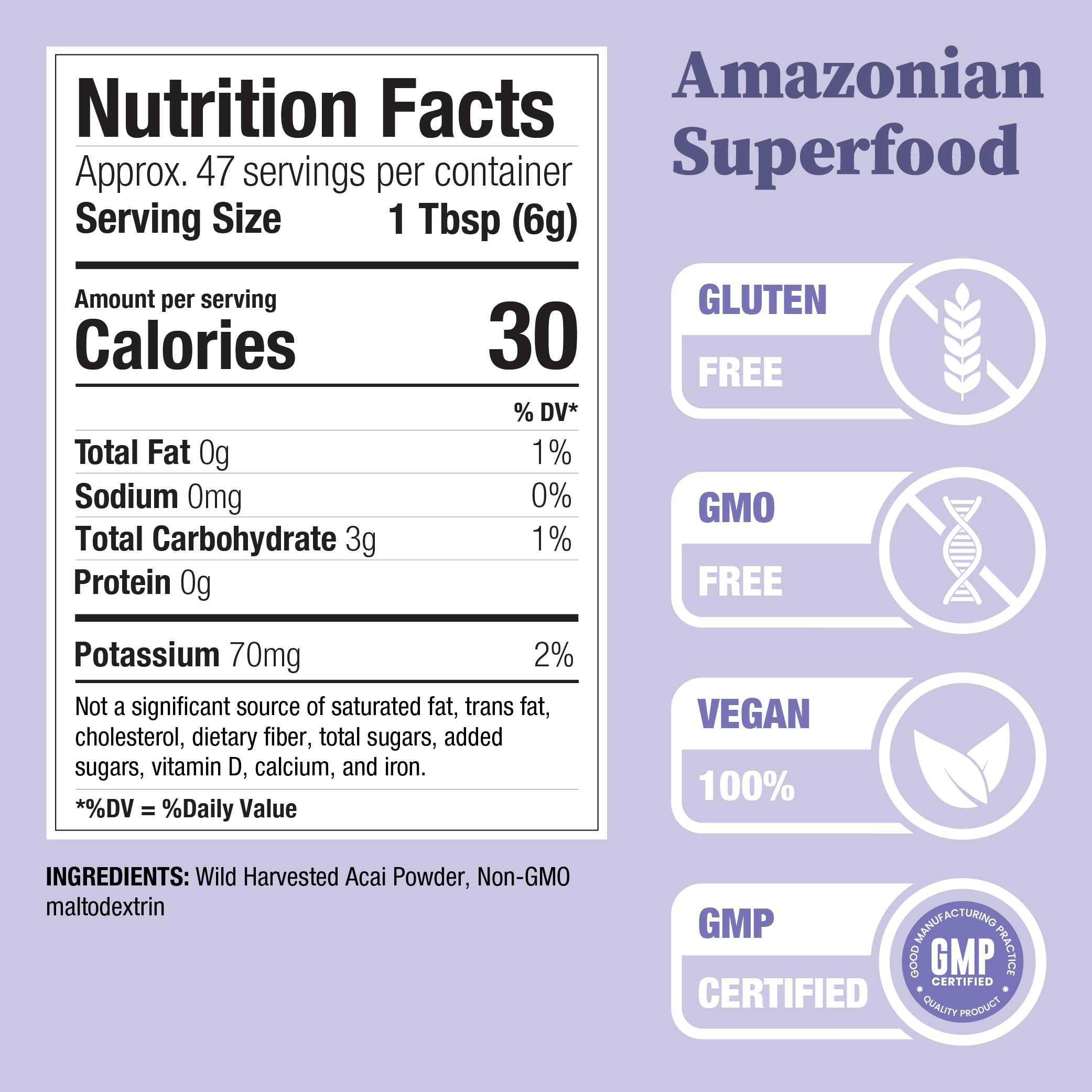 Nature Restore Acai Berry Powder 10oz back label
