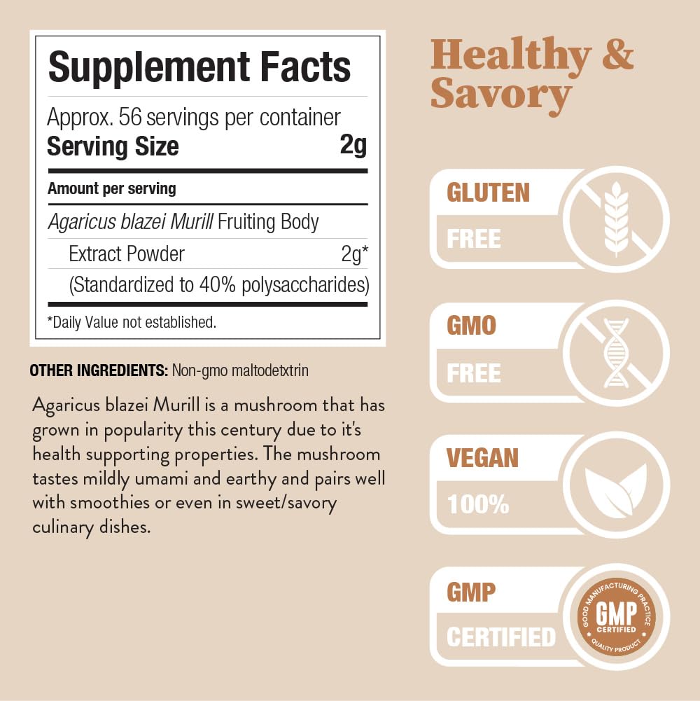 Nature Restore Agaricus Blazei Mushroom Extract powder in a teaspoon