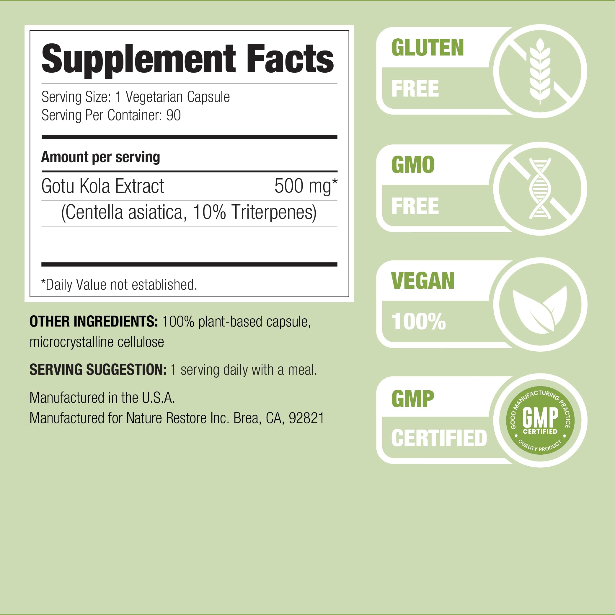 Nature Restore Gotu Kola capsules close-up