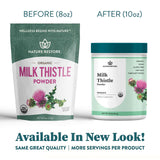 Nature Restore Organic Milk Thistle Seed Powder on a kitchen counter