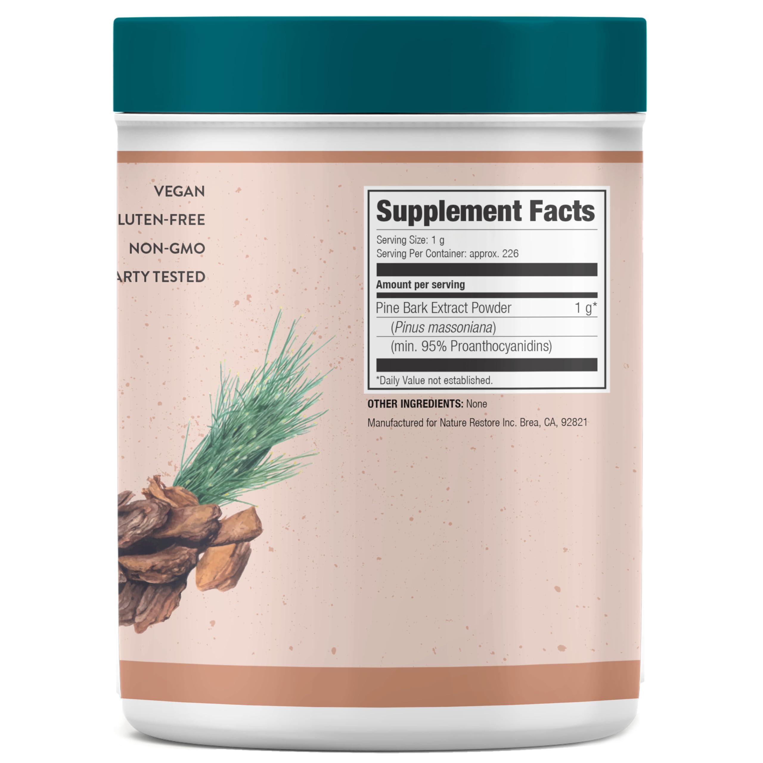 Nature Restore Pine Bark Extract Powder close-up of label