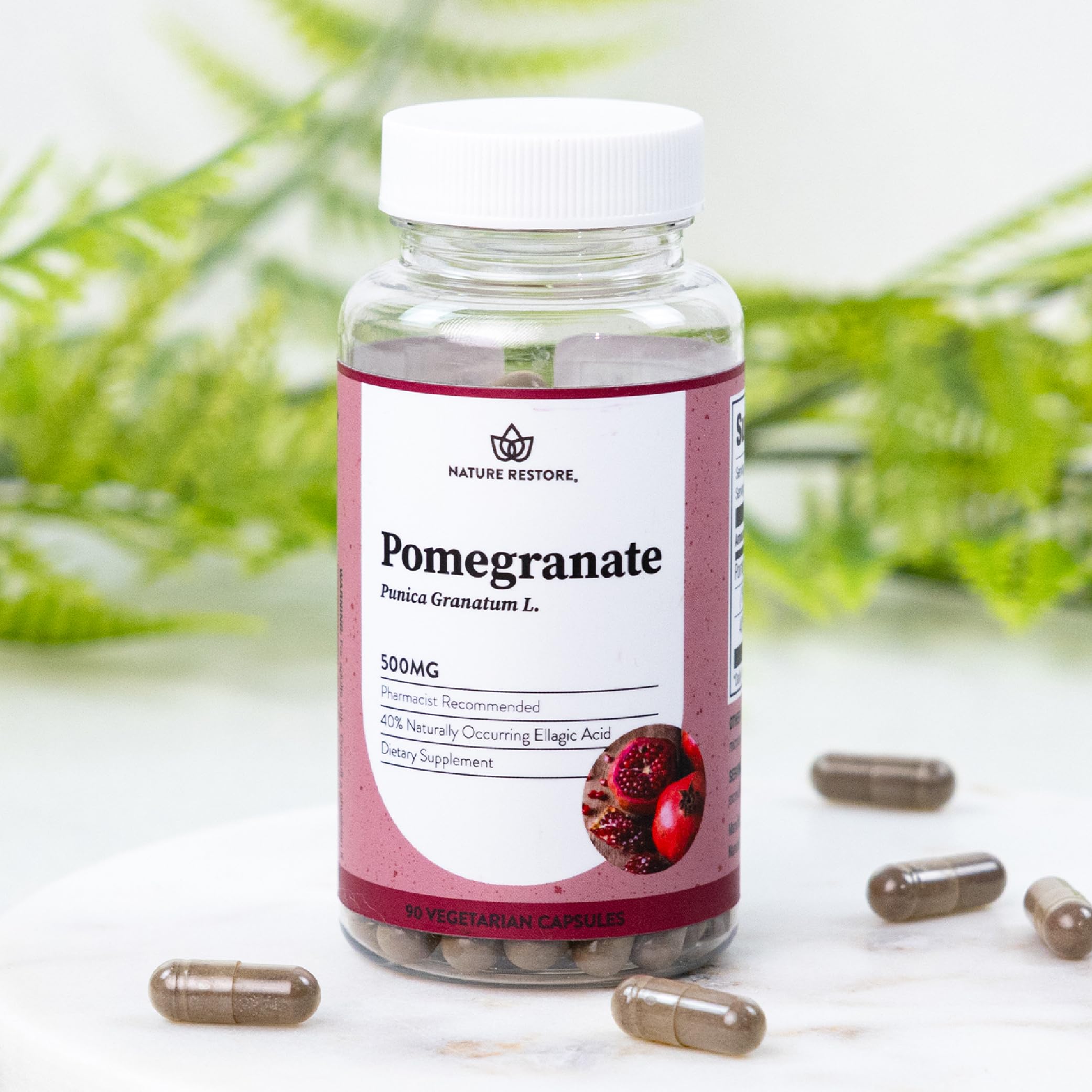 Nature Restore Pomegranate Extract Supplement back view with ingredient list