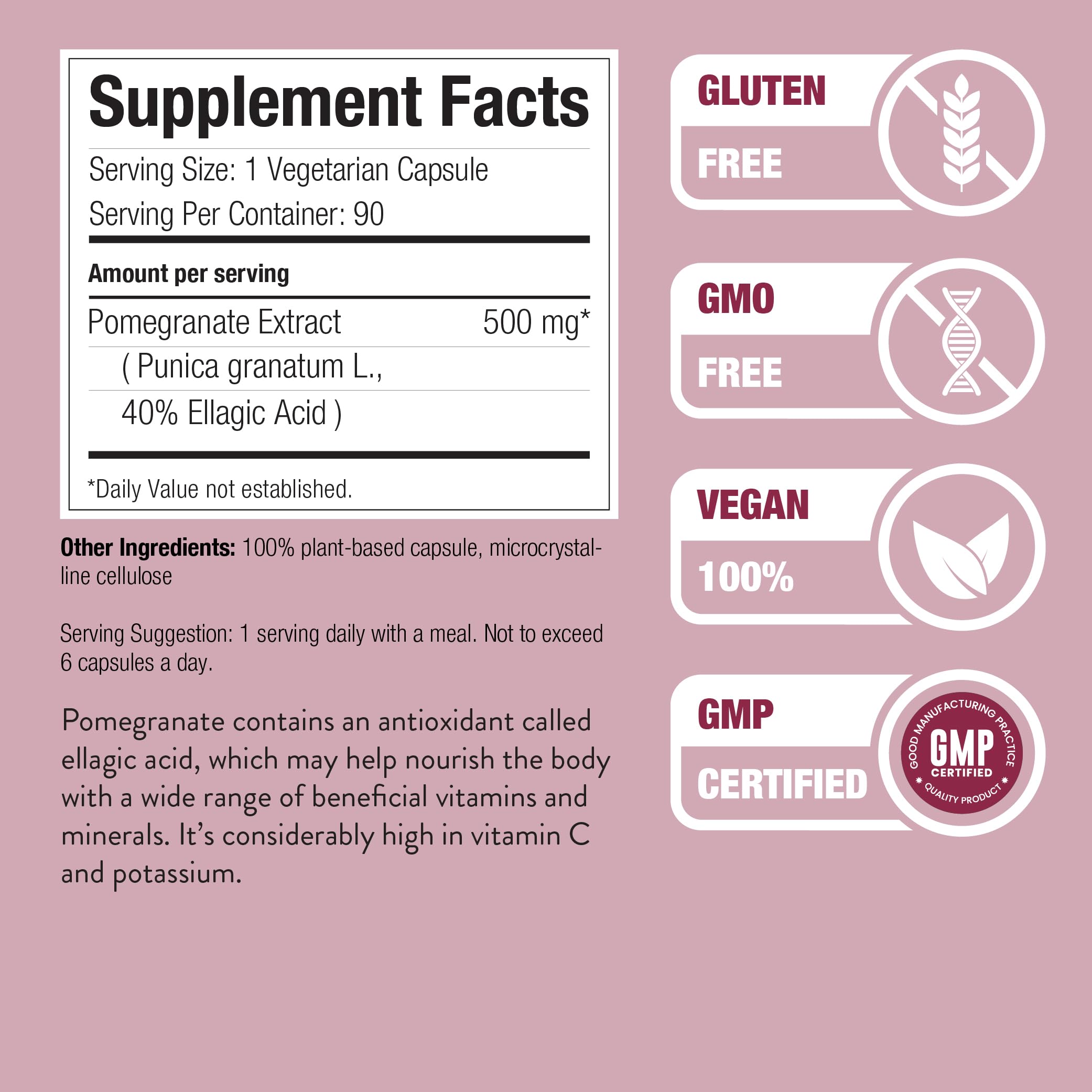 Nature Restore Pomegranate Extract Supplement side view showing capsule count