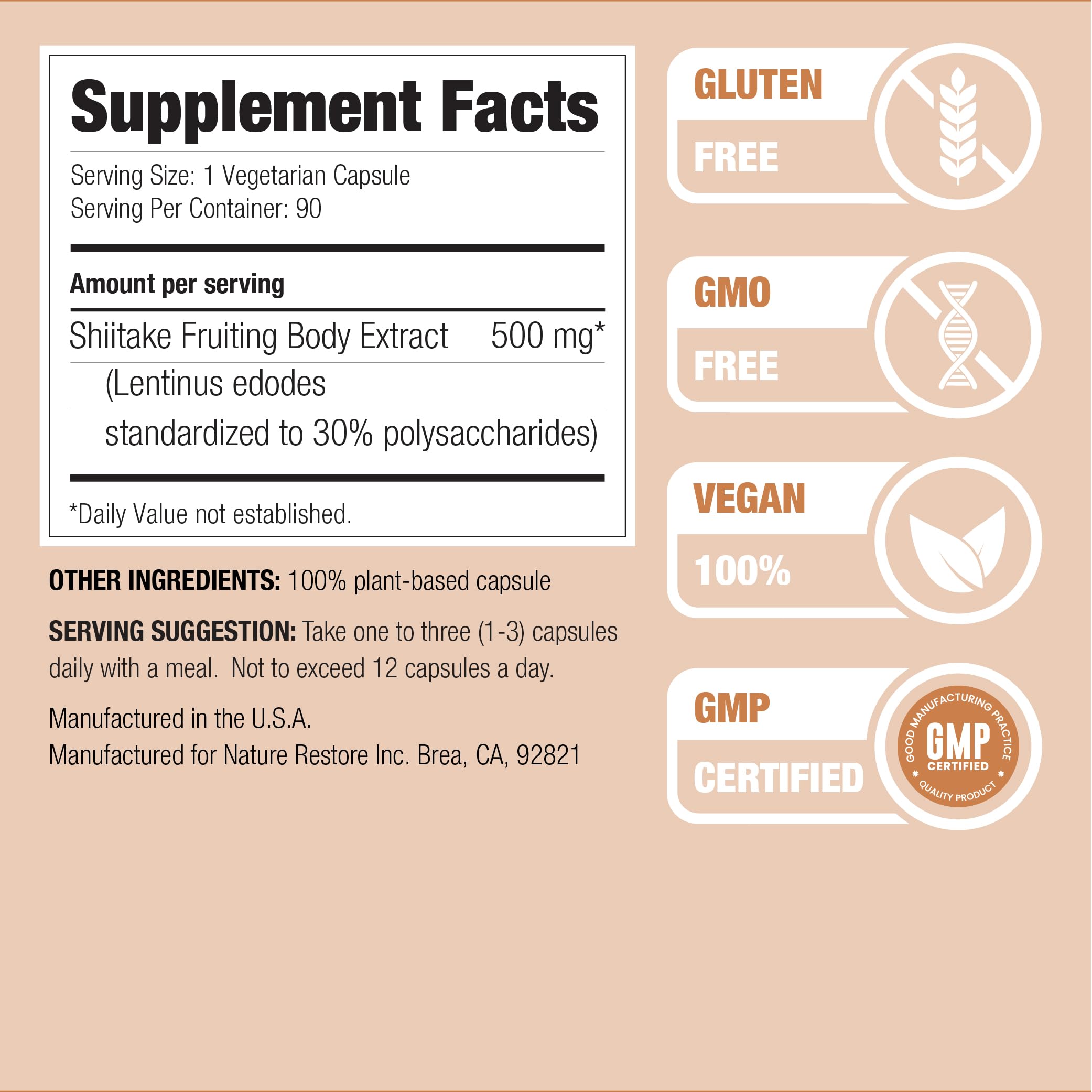 Nature Restore Shiitake Mushroom Extract ingredients list