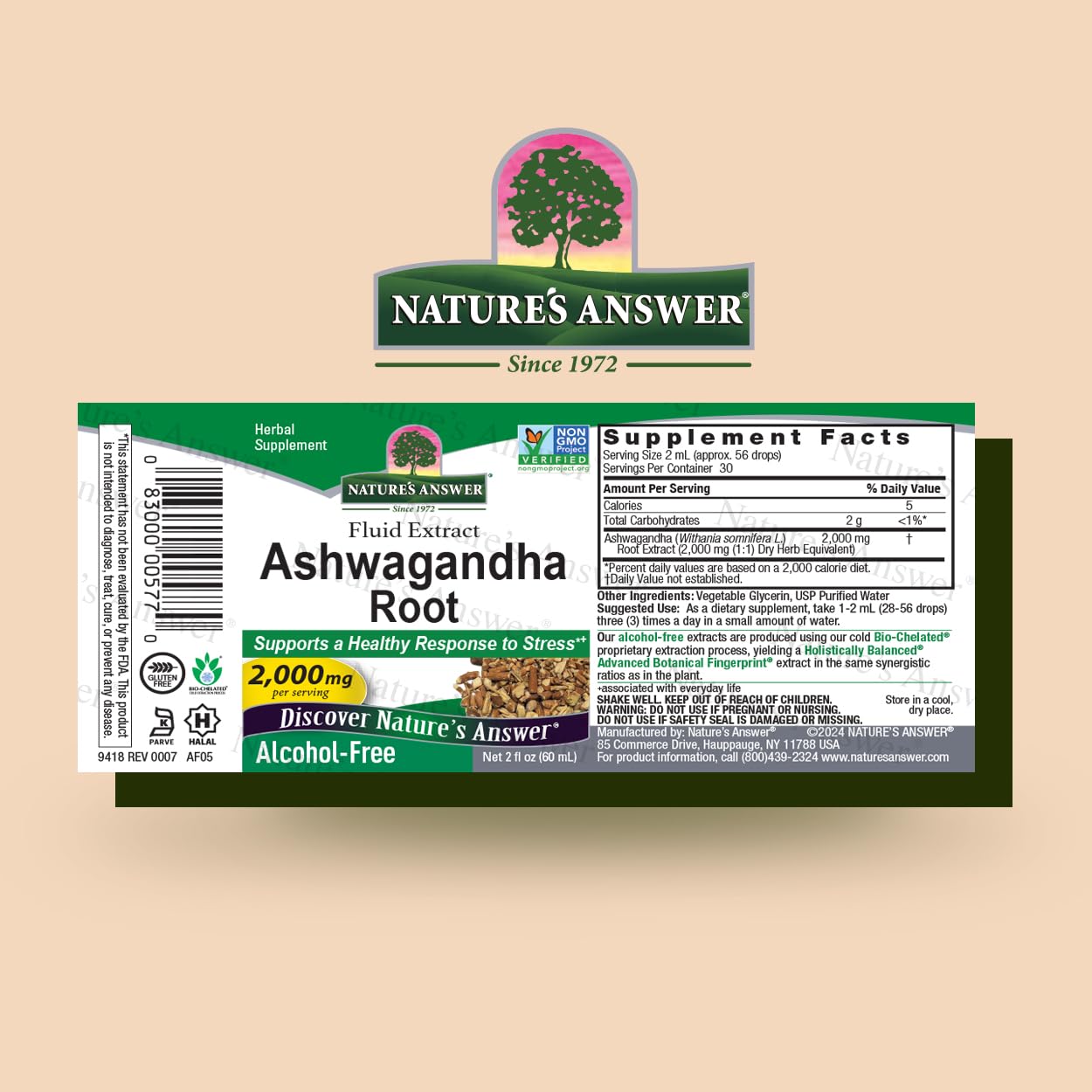 Nature's Answer Ashwagandha Root Extract 1000mg back view