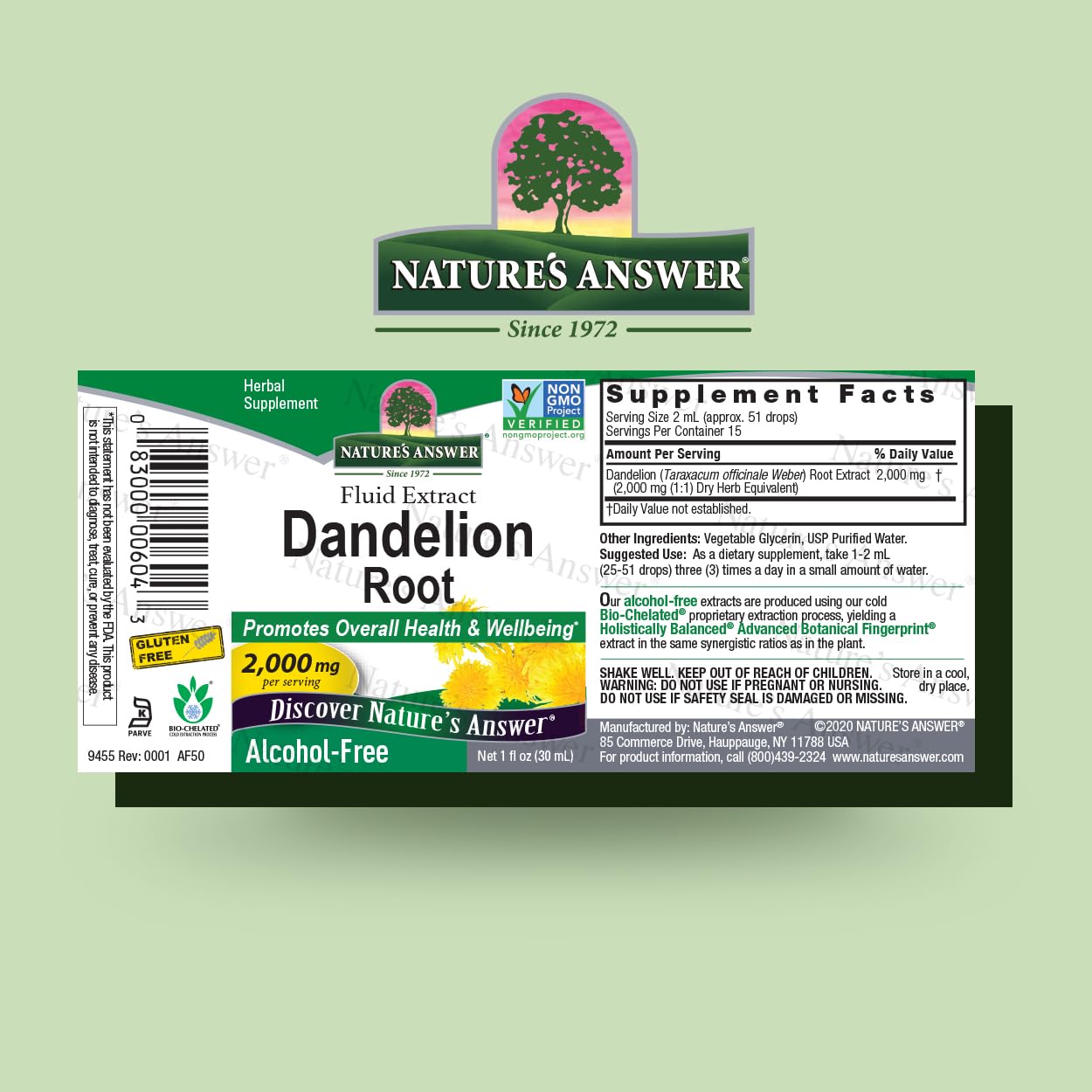 Nature's Answer Dandelion Root Fluid Extract 2000mg side view
