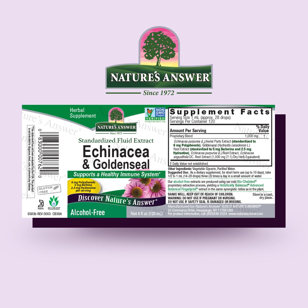 Nature's Answer Echinacea bottle with ingredients list