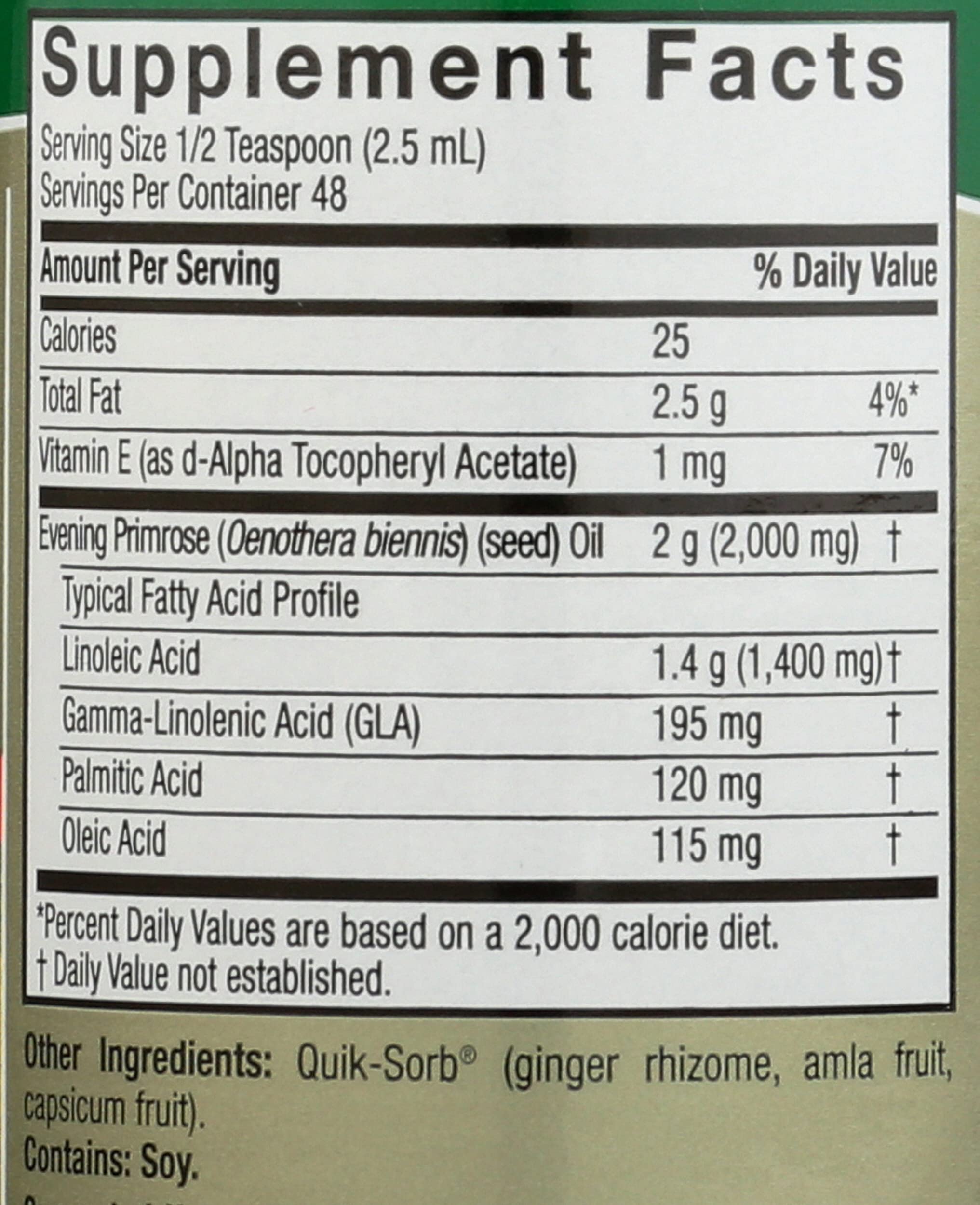 Nature's Answer Evening Primrose Oil 200g label close-up