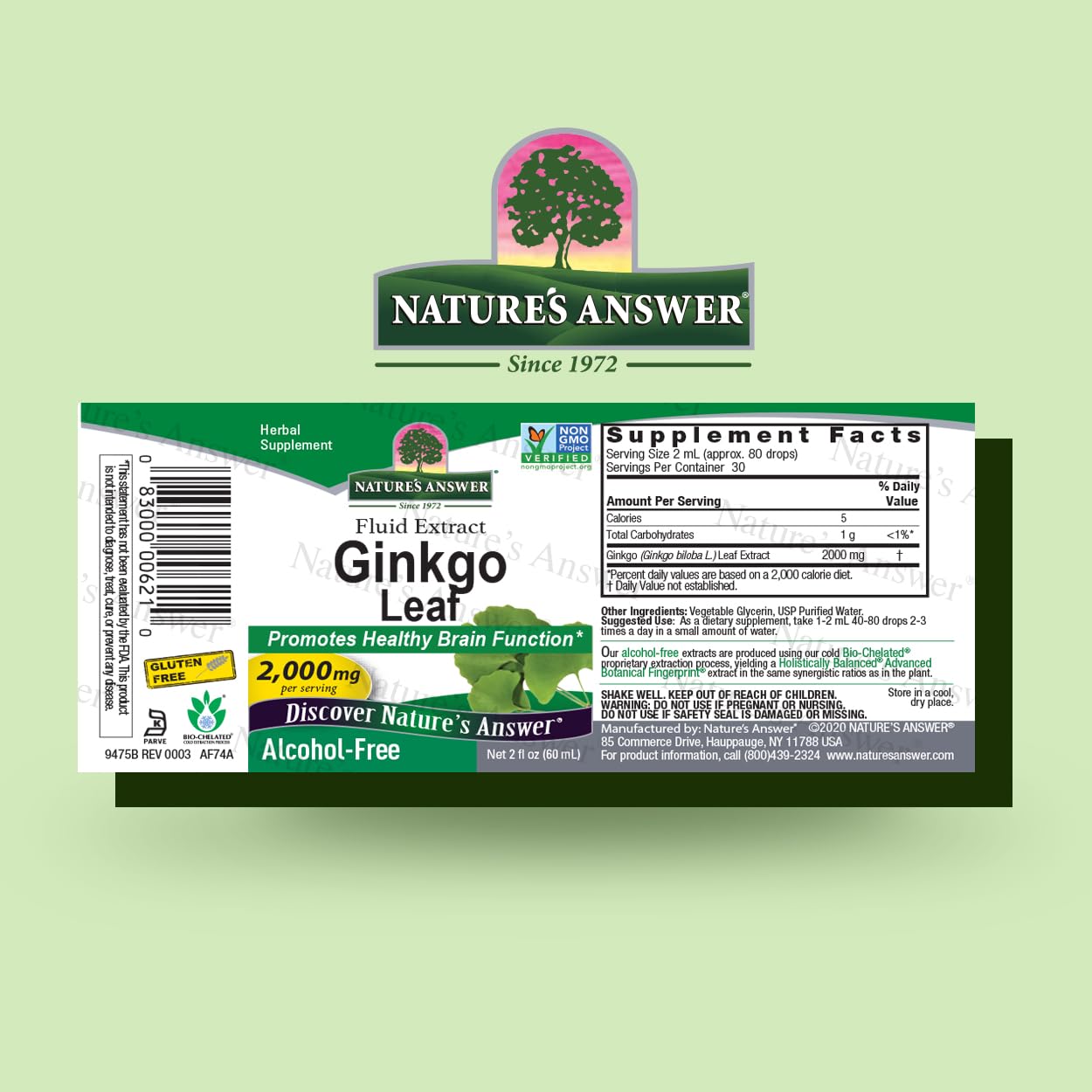 Nature's Answer Ginkgo Biloba Liquid Extract bottle side view