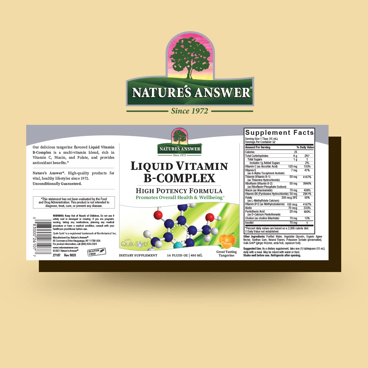 Nature's Answer Liquid Vitamin B-Complex 16oz bottle side view
