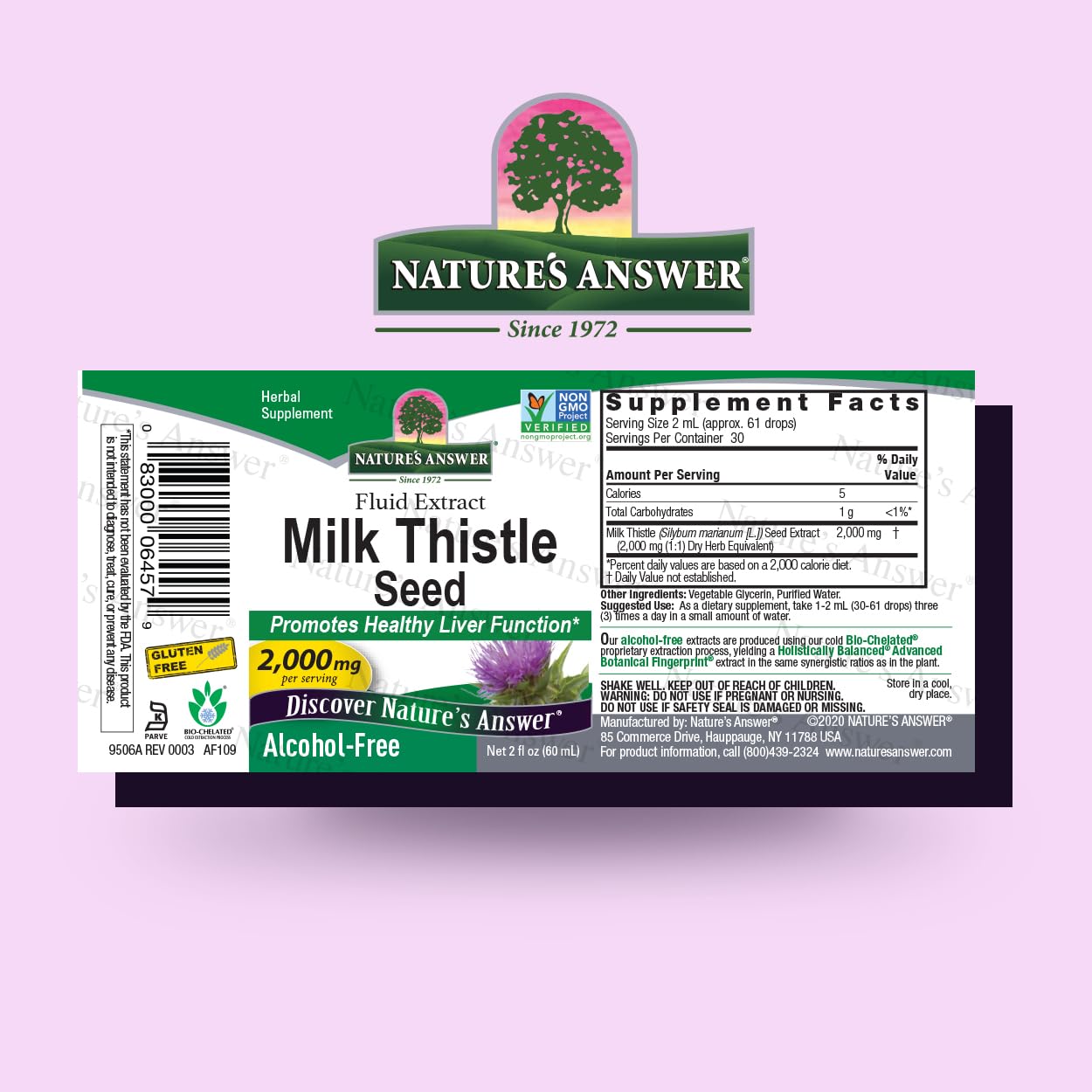 Nature's Answer Milk Thistle Extract 2oz back view showing ingredients