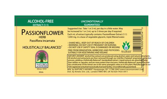 Nature's Answer Passion Flower Liquid Tincture 1oz packaging side view